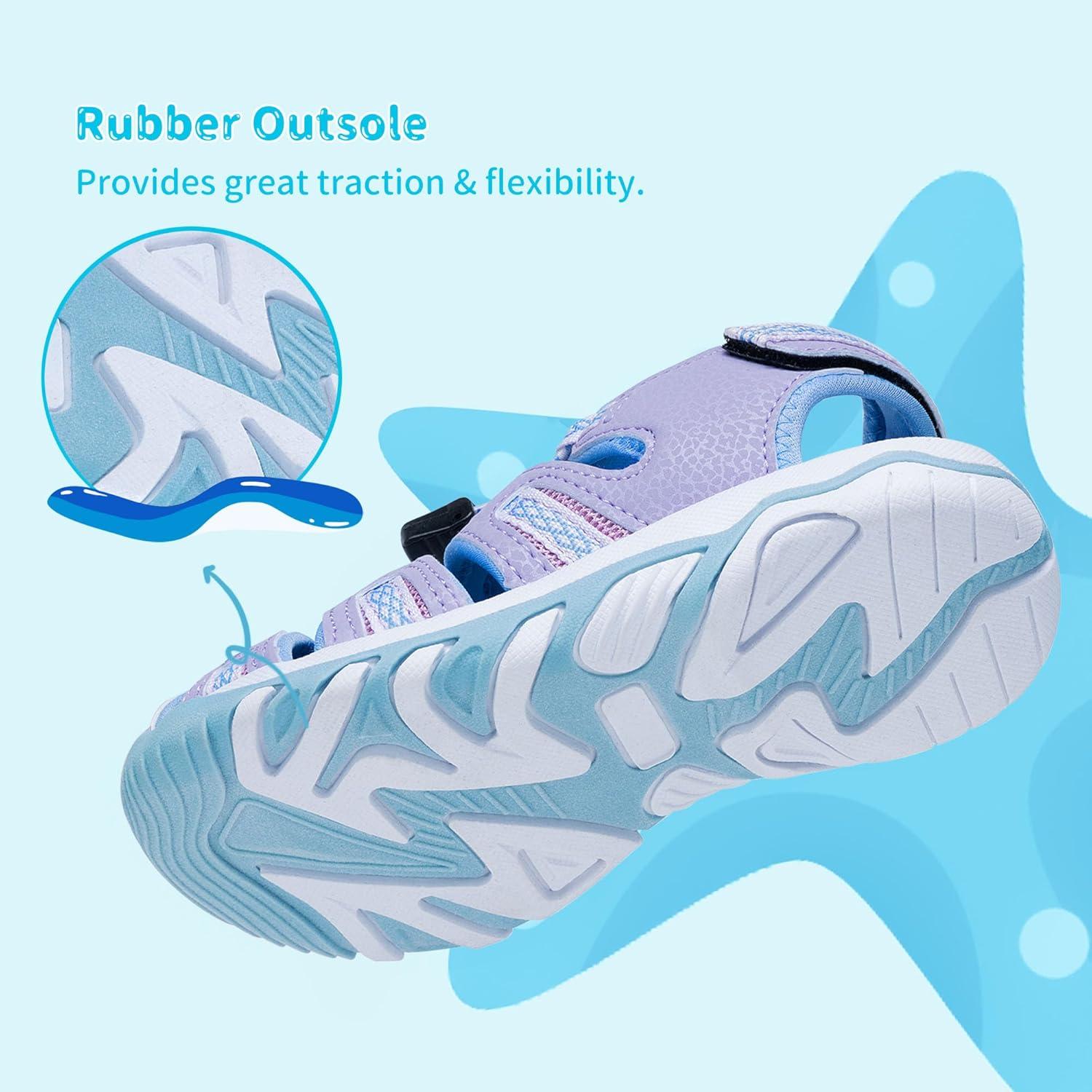 imageDREAM PAIRS Boys Girls Summer Outdoor Athletic Sport Sandals Walking Hiking Hook and Loop Adjustable Multicolor for ToddlerLittleBig KidsPurple