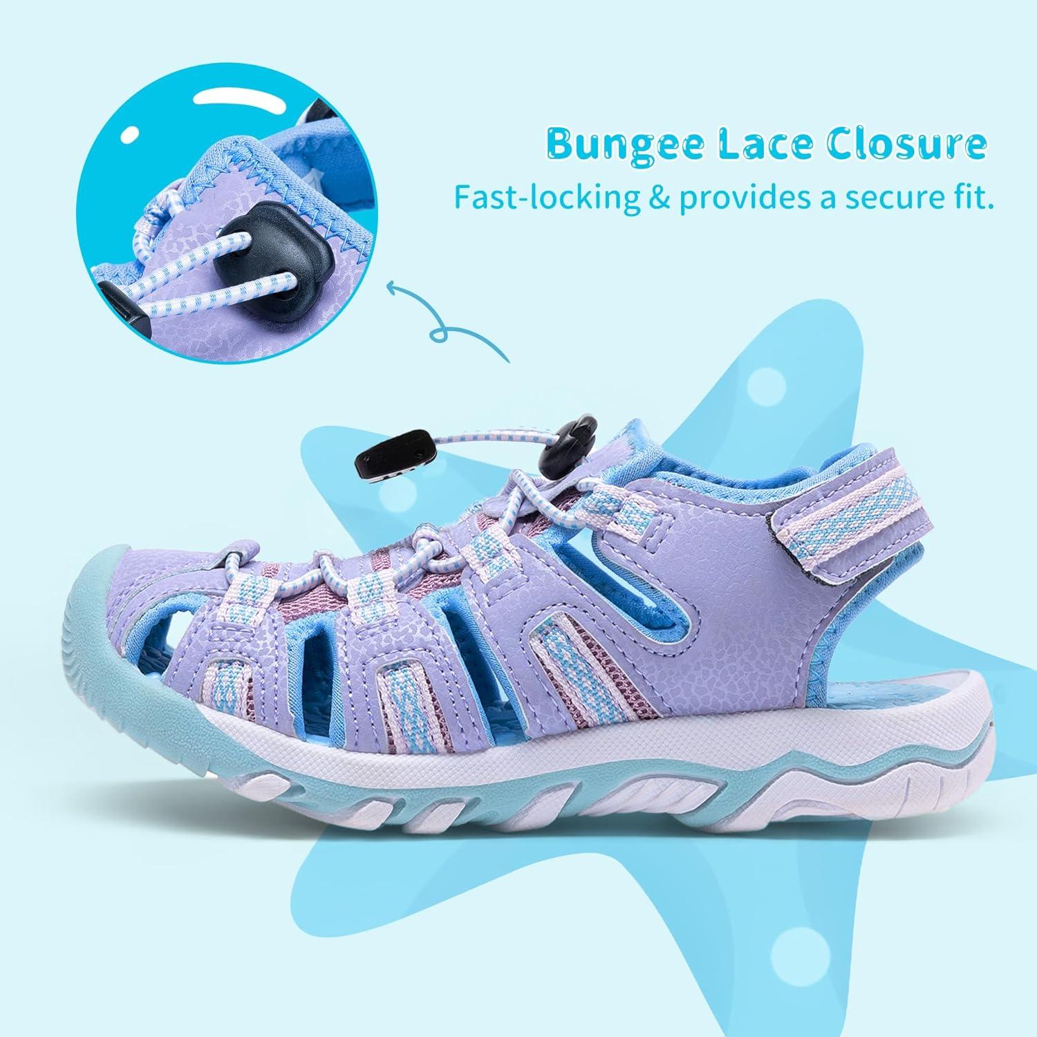 imageDREAM PAIRS Boys Girls Summer Outdoor Athletic Sport Sandals Walking Hiking Hook and Loop Adjustable Multicolor for ToddlerLittleBig KidsPurple