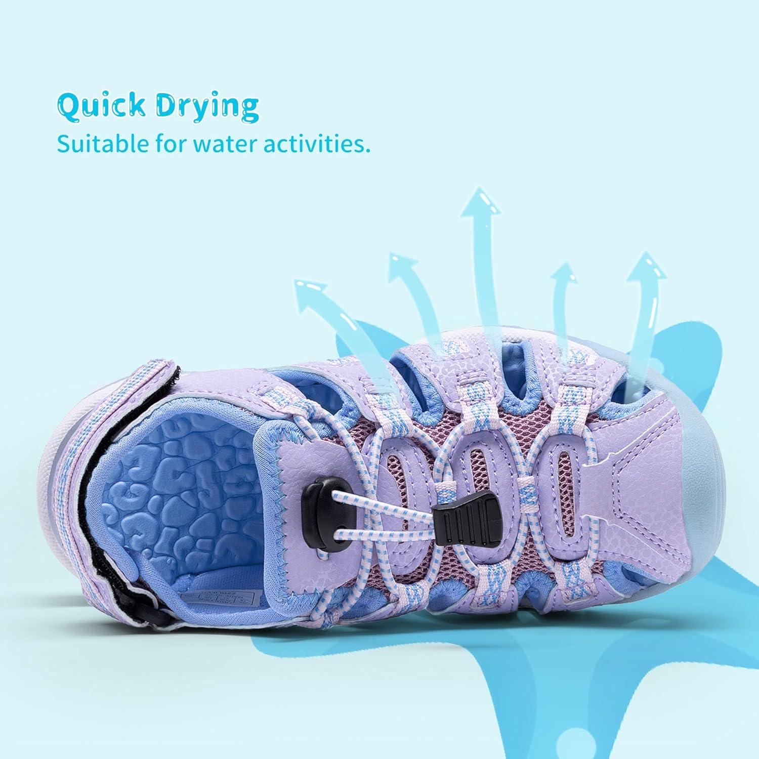 imageDREAM PAIRS Boys Girls Summer Outdoor Athletic Sport Sandals Walking Hiking Hook and Loop Adjustable Multicolor for ToddlerLittleBig KidsPurple