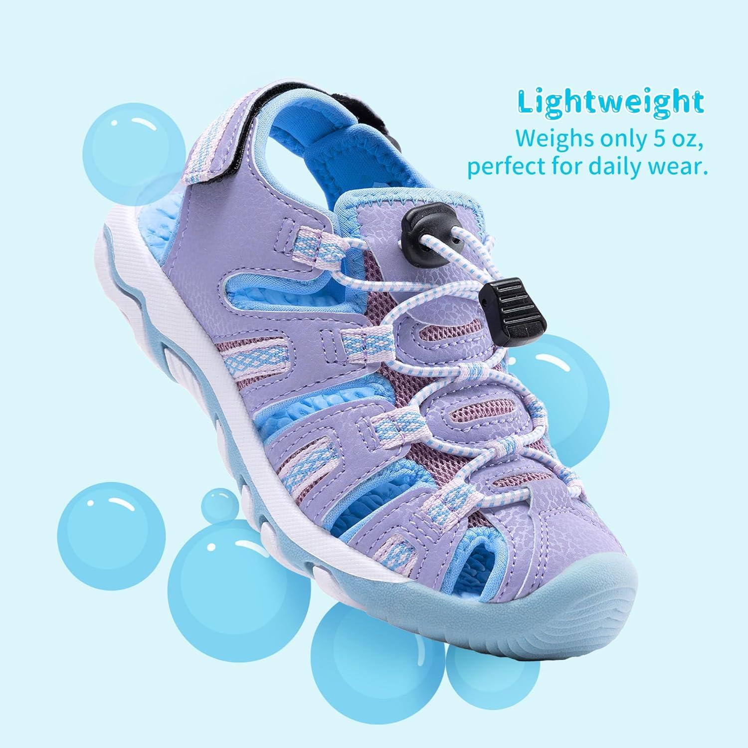 imageDREAM PAIRS Boys Girls Summer Outdoor Athletic Sport Sandals Walking Hiking Hook and Loop Adjustable Multicolor for ToddlerLittleBig KidsPurple