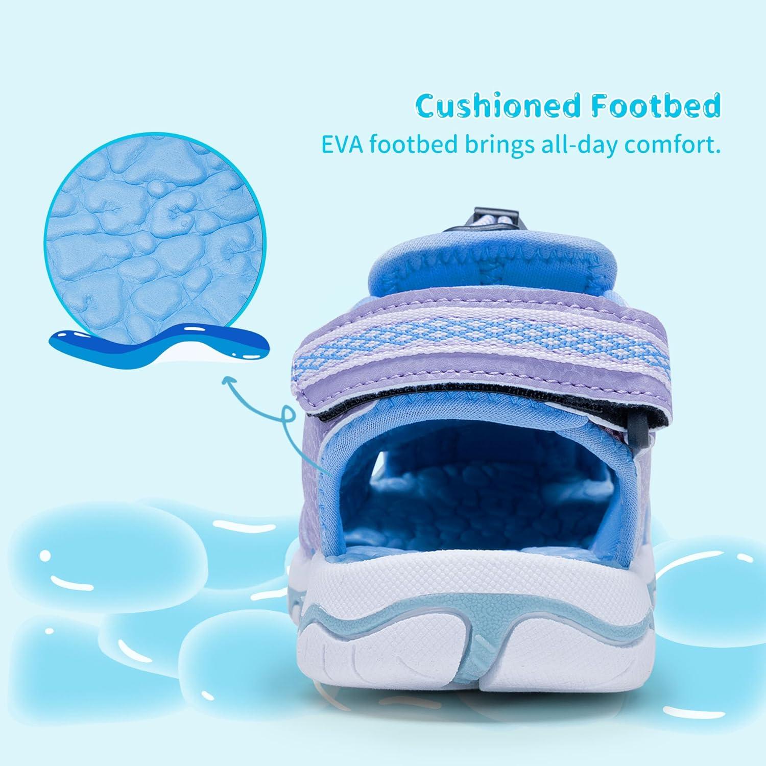 imageDREAM PAIRS Boys Girls Summer Outdoor Athletic Sport Sandals Walking Hiking Hook and Loop Adjustable Multicolor for ToddlerLittleBig KidsPurple