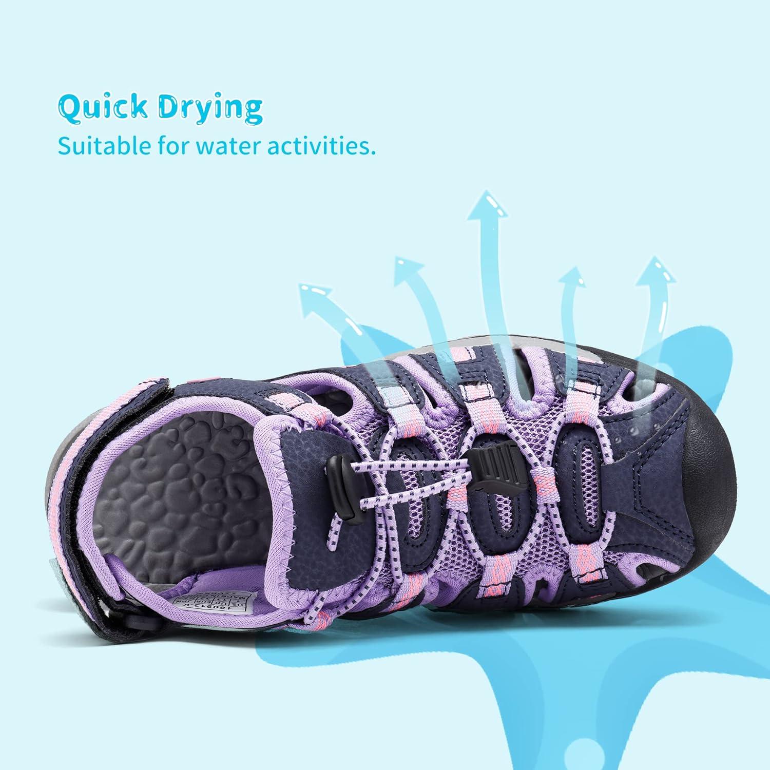 imageDREAM PAIRS Boys Girls Summer Outdoor Athletic Sport Sandals Walking Hiking Hook and Loop Adjustable Multicolor for ToddlerLittleBig KidsPurpleLightGrey