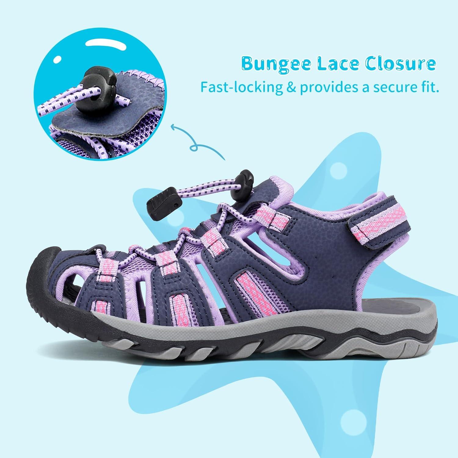 imageDREAM PAIRS Boys Girls Summer Outdoor Athletic Sport Sandals Walking Hiking Hook and Loop Adjustable Multicolor for ToddlerLittleBig KidsPurpleLightGrey