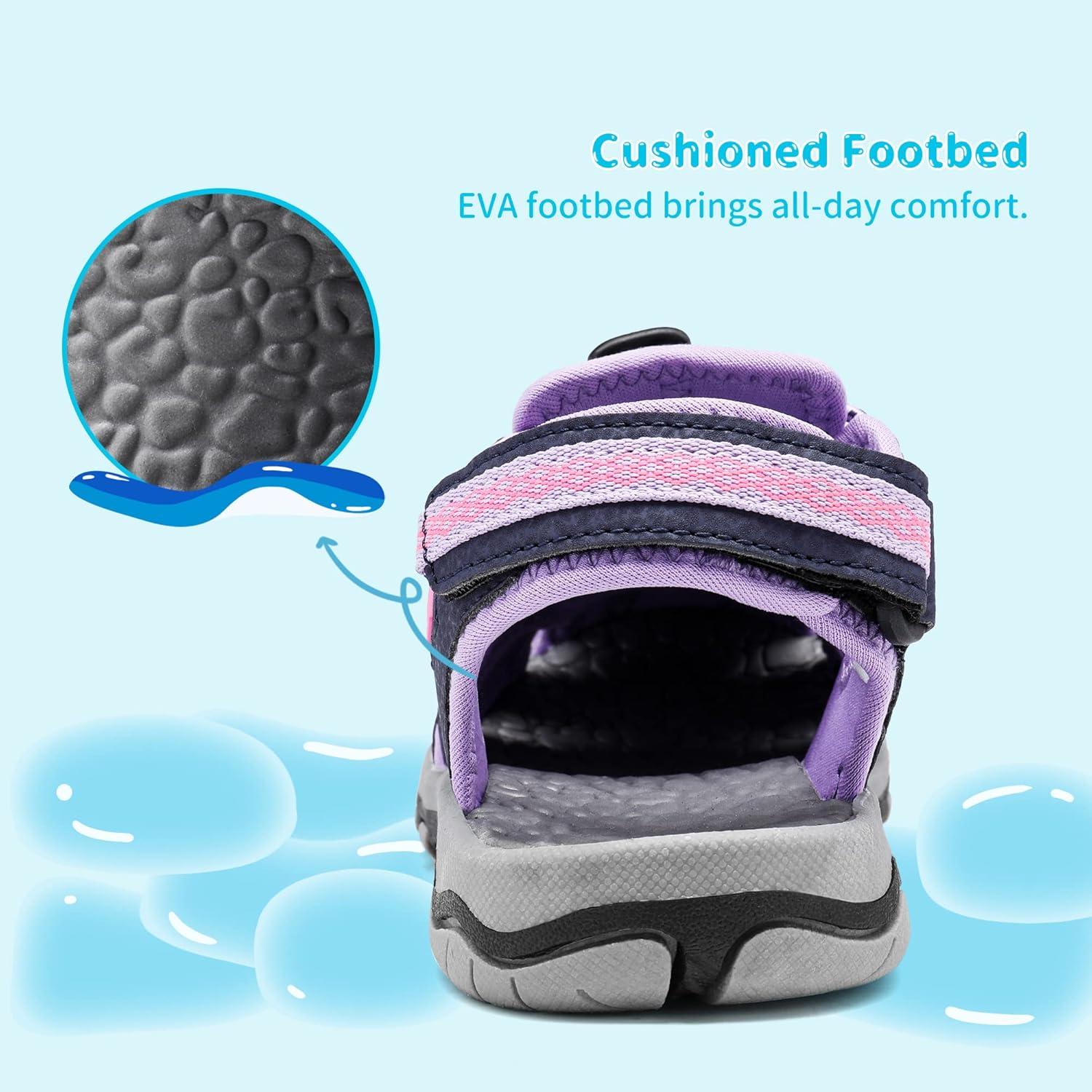 imageDREAM PAIRS Boys Girls Summer Outdoor Athletic Sport Sandals Walking Hiking Hook and Loop Adjustable Multicolor for ToddlerLittleBig KidsPurpleLightGrey