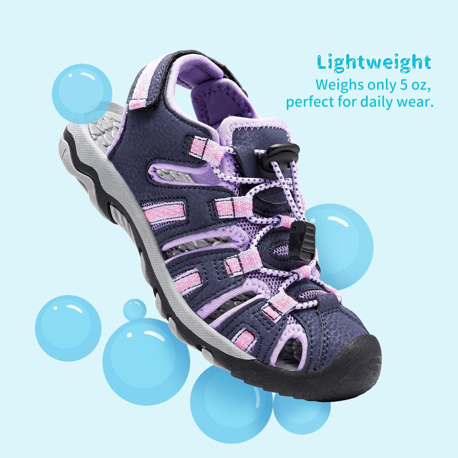 imageDREAM PAIRS Boys Girls Summer Outdoor Athletic Sport Sandals Walking Hiking Hook and Loop Adjustable Multicolor for ToddlerLittleBig KidsPurpleLightGrey