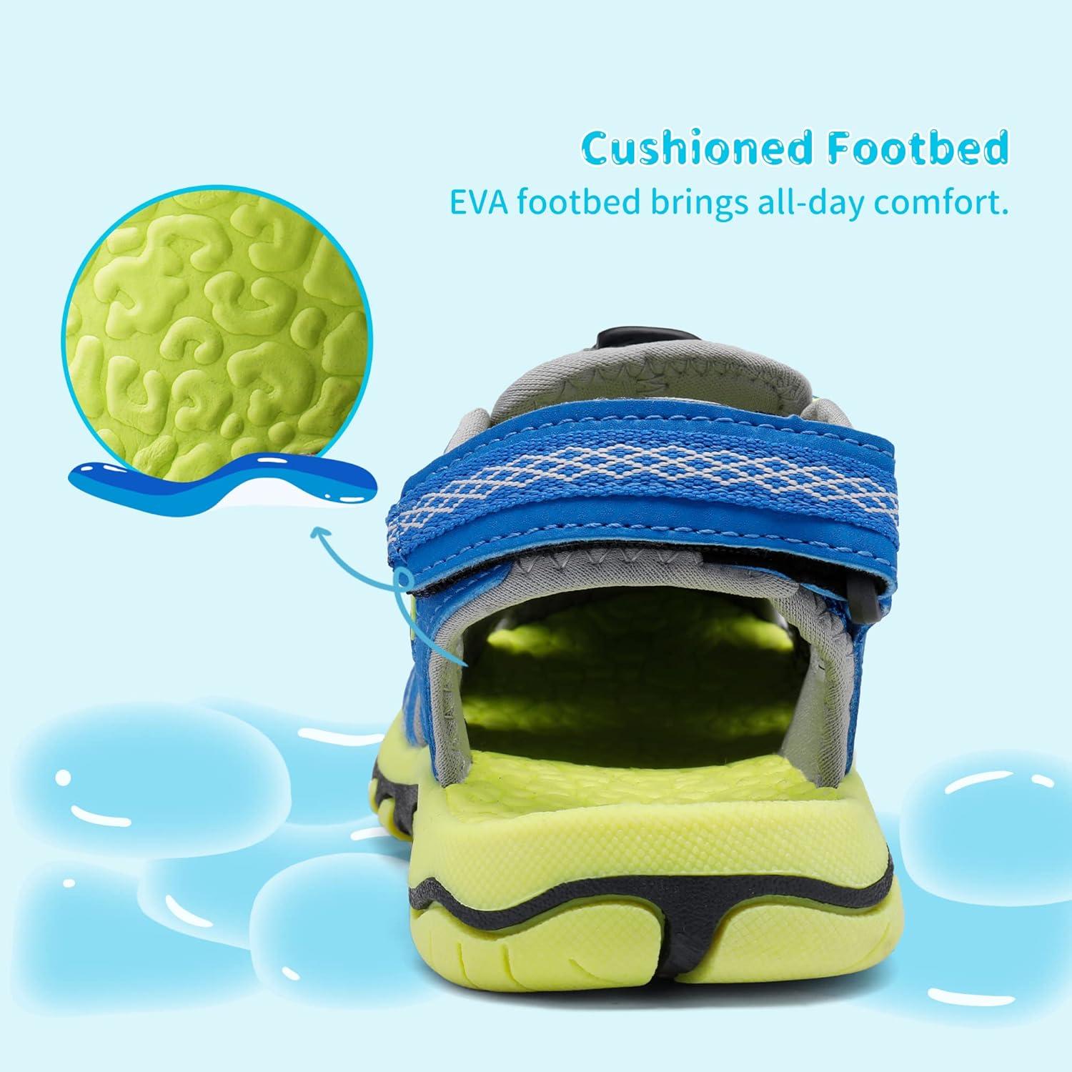 imageDREAM PAIRS Boys Girls Summer Outdoor Athletic Sport Sandals Walking Hiking Hook and Loop Adjustable Multicolor for ToddlerLittleBig KidsRoyalBlueGreyNeonGreen