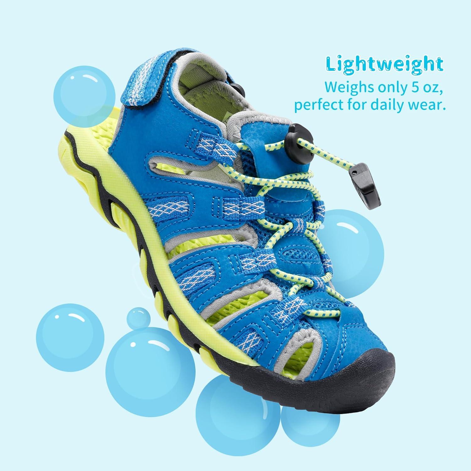 imageDREAM PAIRS Boys Girls Summer Outdoor Athletic Sport Sandals Walking Hiking Hook and Loop Adjustable Multicolor for ToddlerLittleBig KidsRoyalBlueGreyNeonGreen