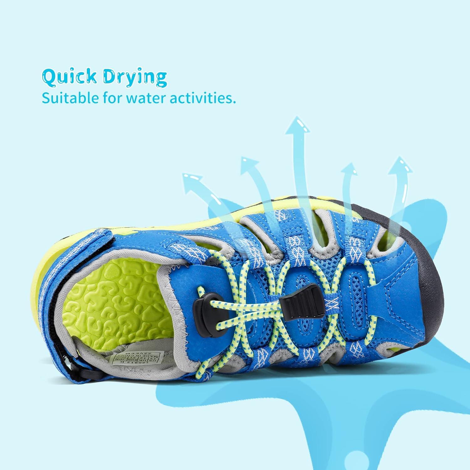 imageDREAM PAIRS Boys Girls Summer Outdoor Athletic Sport Sandals Walking Hiking Hook and Loop Adjustable Multicolor for ToddlerLittleBig KidsRoyalBlueGreyNeonGreen