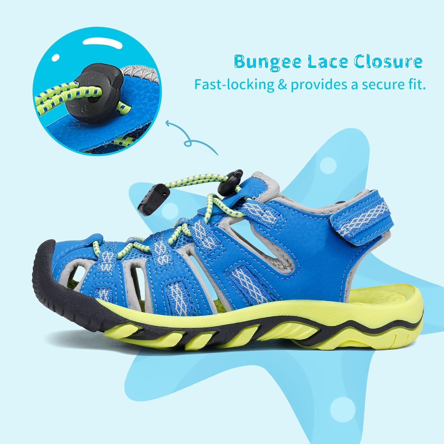 imageDREAM PAIRS Boys Girls Summer Outdoor Athletic Sport Sandals Walking Hiking Hook and Loop Adjustable Multicolor for ToddlerLittleBig KidsRoyalBlueGreyNeonGreen