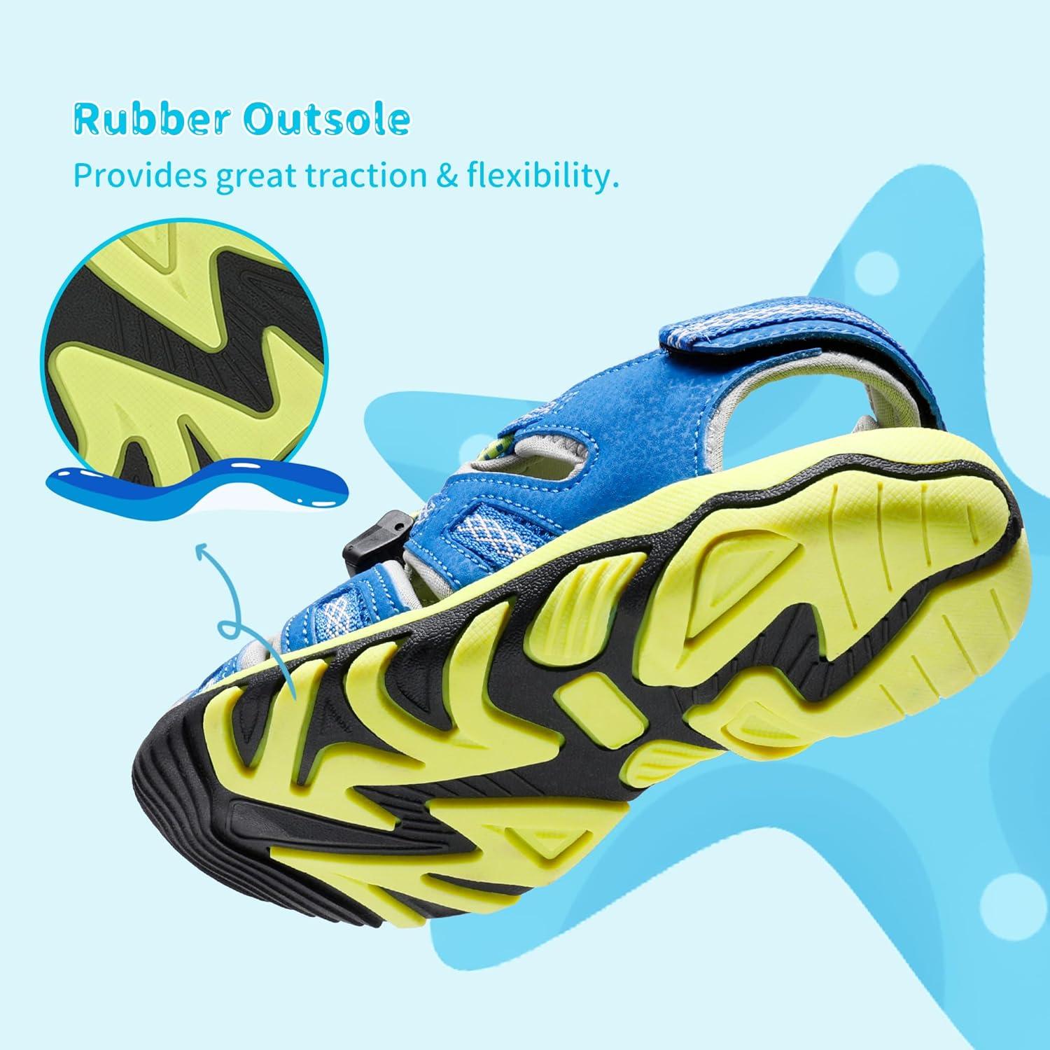 imageDREAM PAIRS Boys Girls Summer Outdoor Athletic Sport Sandals Walking Hiking Hook and Loop Adjustable Multicolor for ToddlerLittleBig KidsRoyalBlueGreyNeonGreen