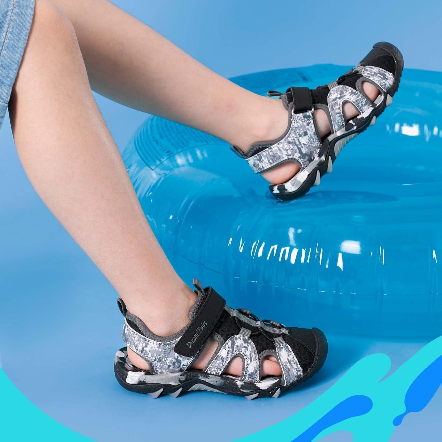 imageDREAM PAIRS Boys Girls Summer Outdoor Athletic Sport Sandals for ToddlerLittleBig KidBlackGrey