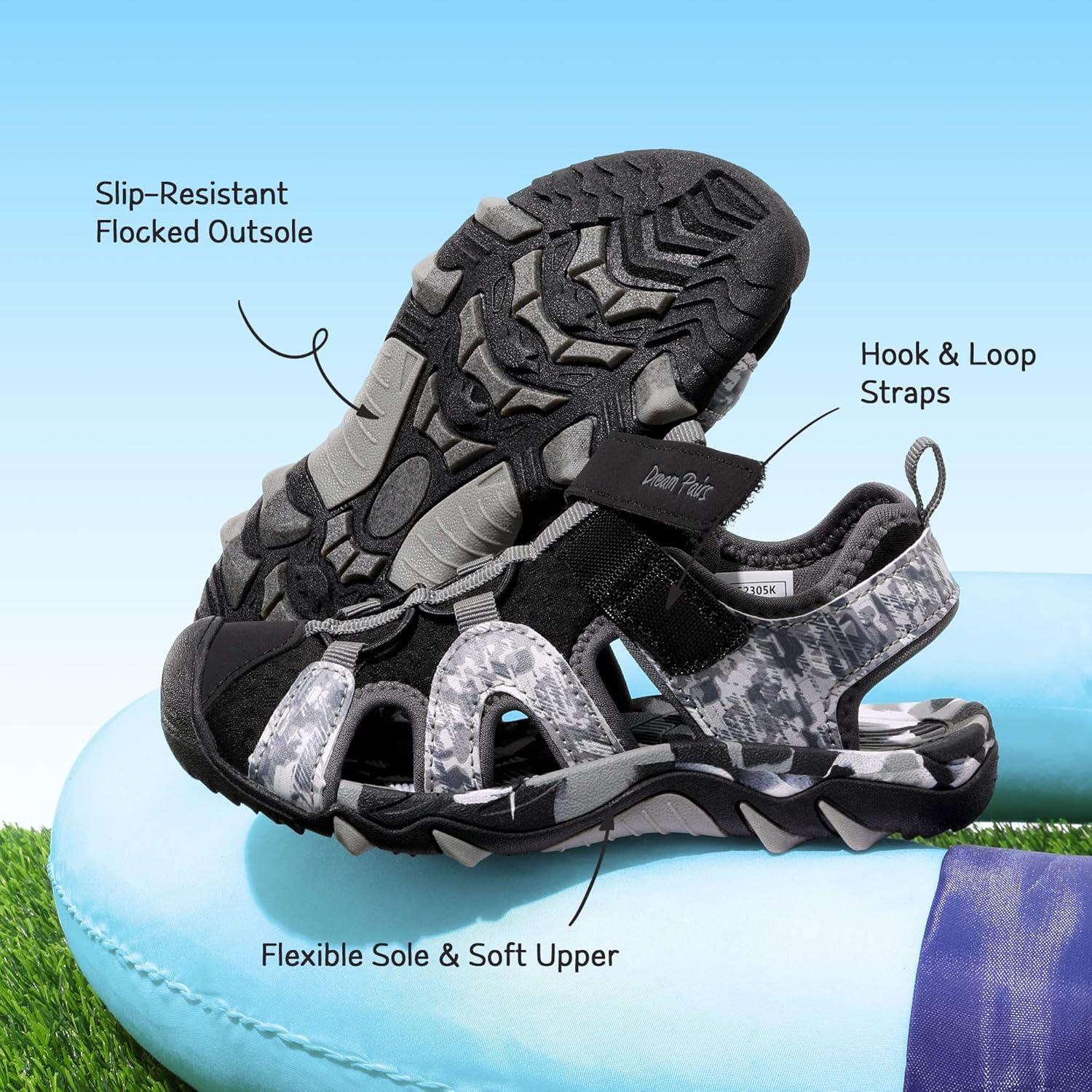 imageDREAM PAIRS Boys Girls Summer Outdoor Athletic Sport Sandals for ToddlerLittleBig KidBlackGrey