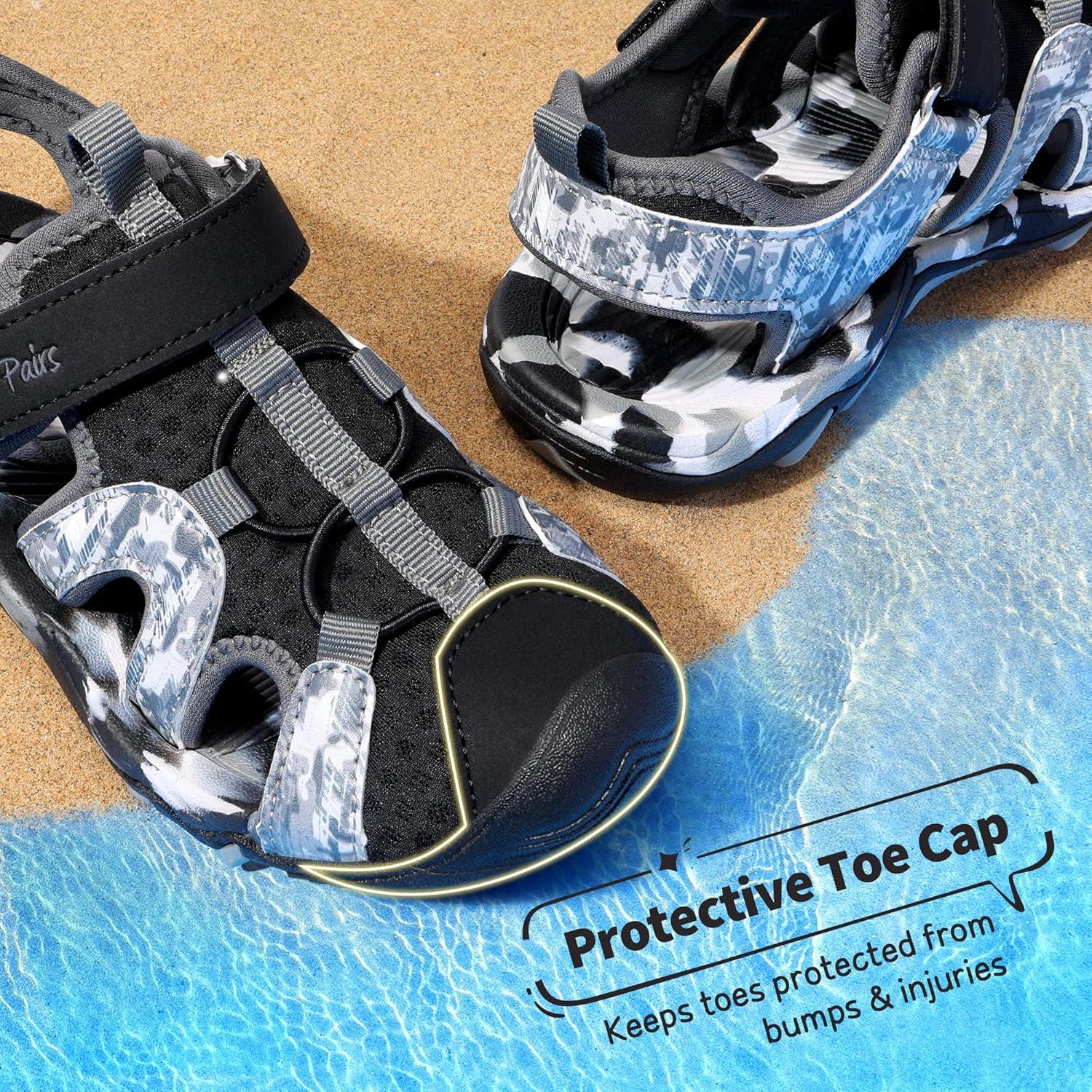 imageDREAM PAIRS Boys Girls Summer Outdoor Athletic Sport Sandals for ToddlerLittleBig KidBlackGrey