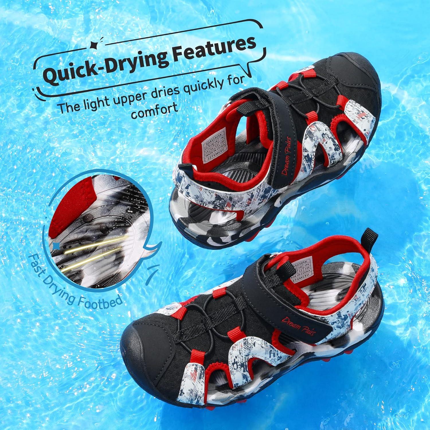 imageDREAM PAIRS Boys Girls Summer Outdoor Athletic Sport Sandals for ToddlerLittleBig KidBlackRed