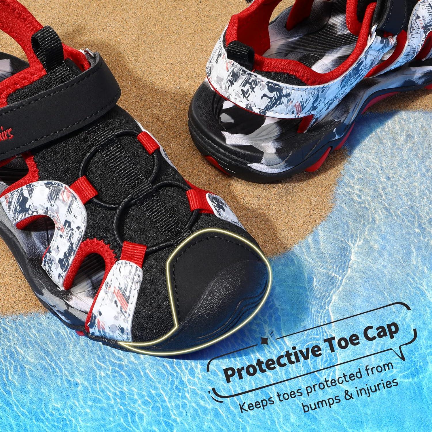 imageDREAM PAIRS Boys Girls Summer Outdoor Athletic Sport Sandals for ToddlerLittleBig KidBlackRed