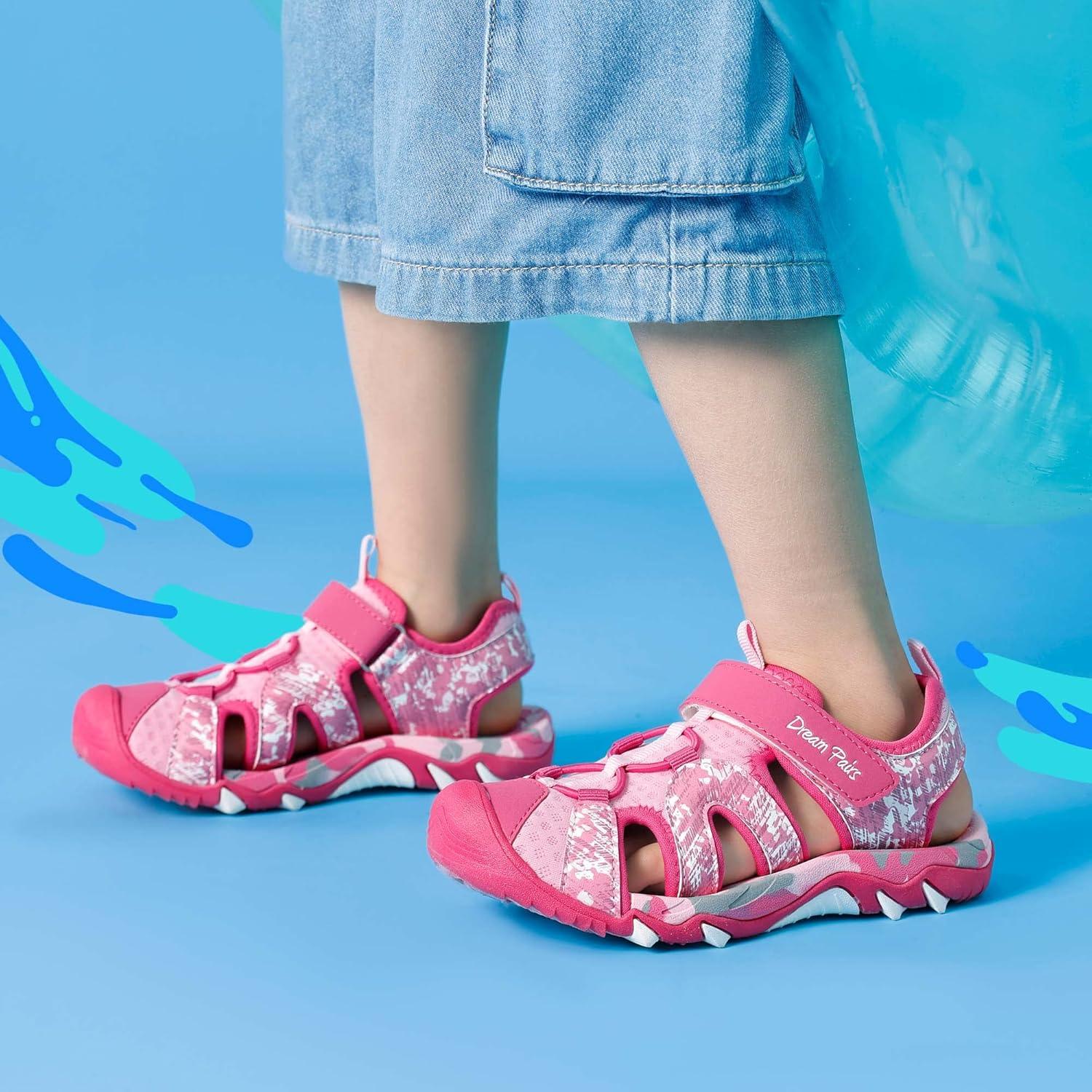 imageDREAM PAIRS Boys Girls Summer Outdoor Athletic Sport Sandals for ToddlerLittleBig KidHot PinkPink