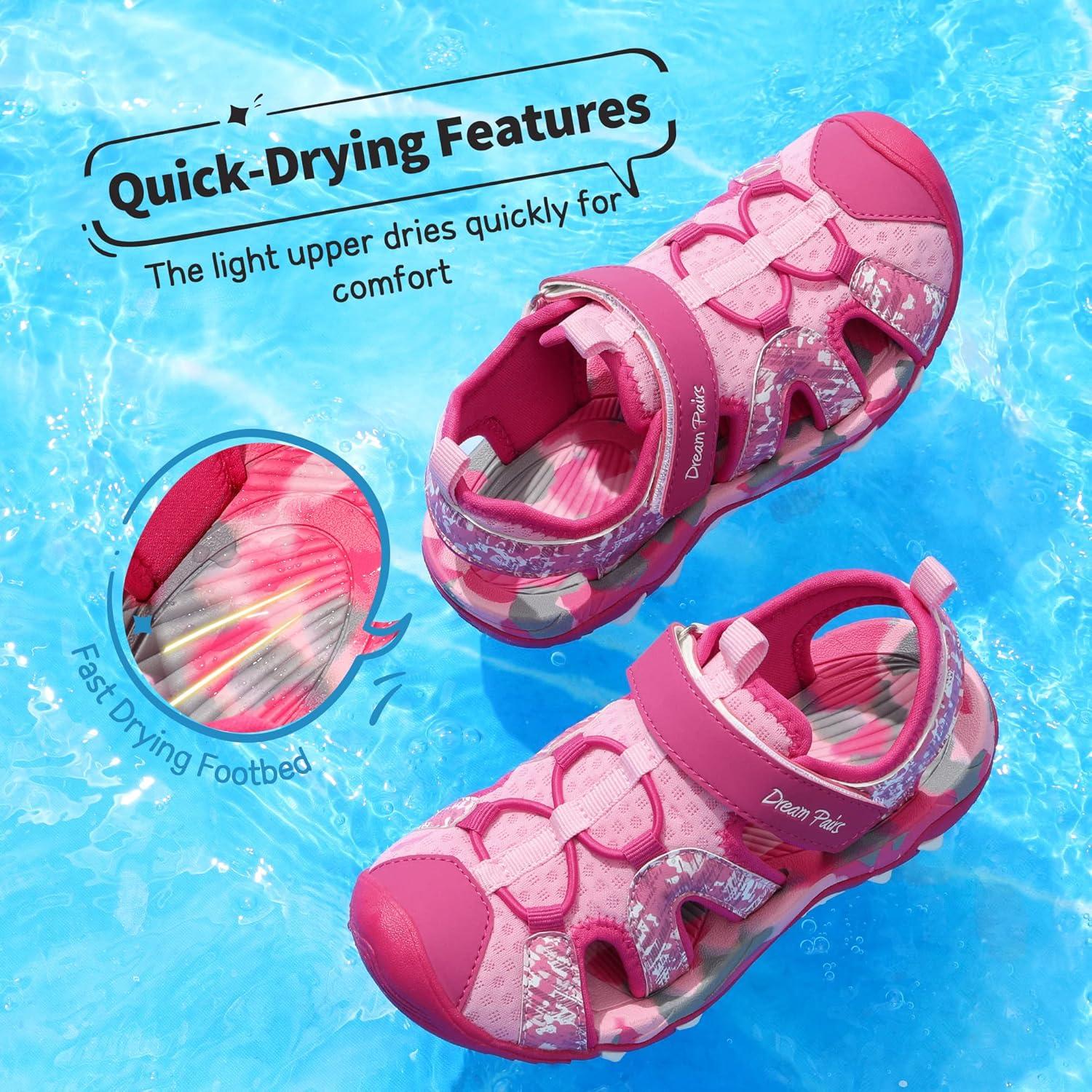 imageDREAM PAIRS Boys Girls Summer Outdoor Athletic Sport Sandals for ToddlerLittleBig KidHot PinkPink