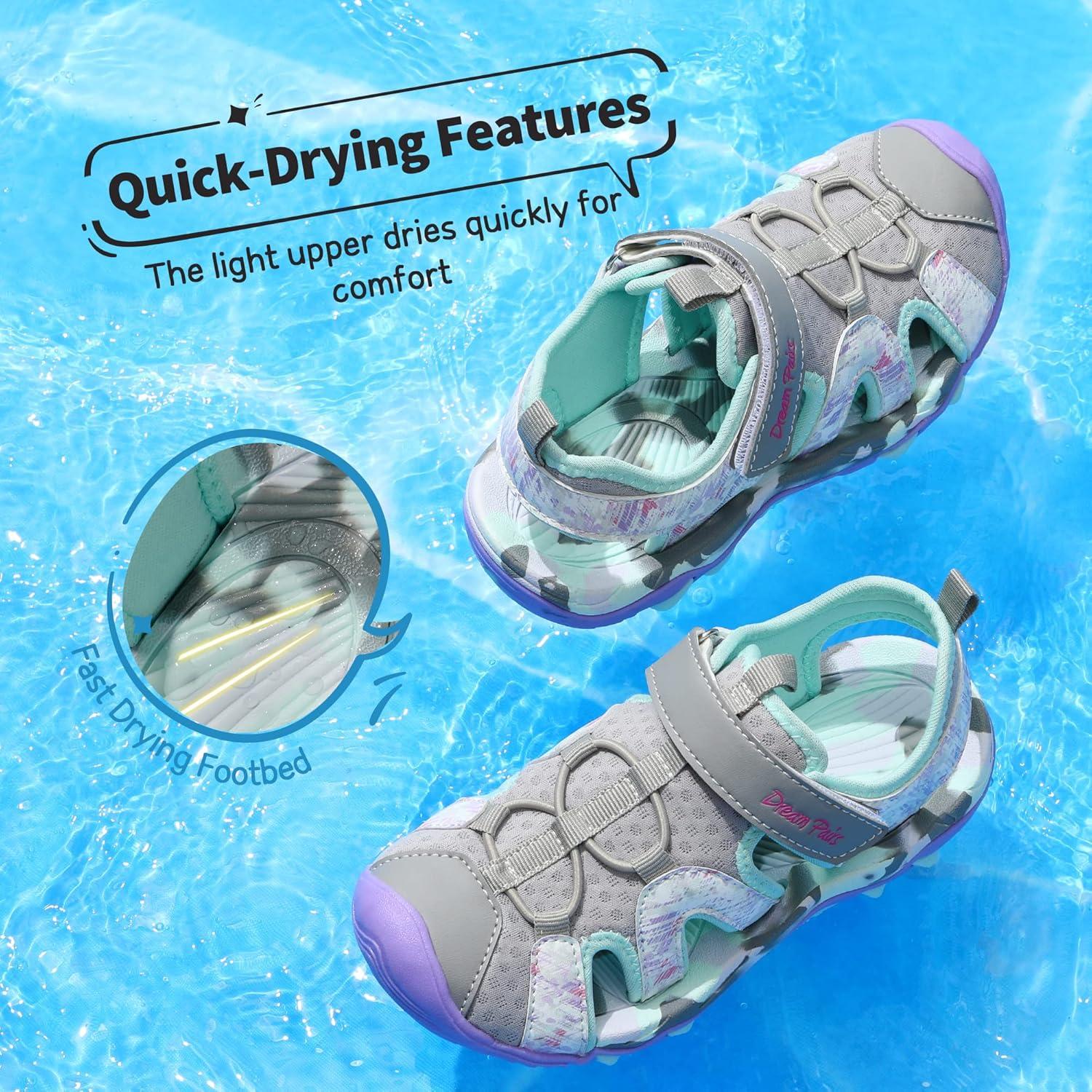imageDREAM PAIRS Boys Girls Summer Outdoor Athletic Sport Sandals for ToddlerLittleBig KidLight GreyPurple