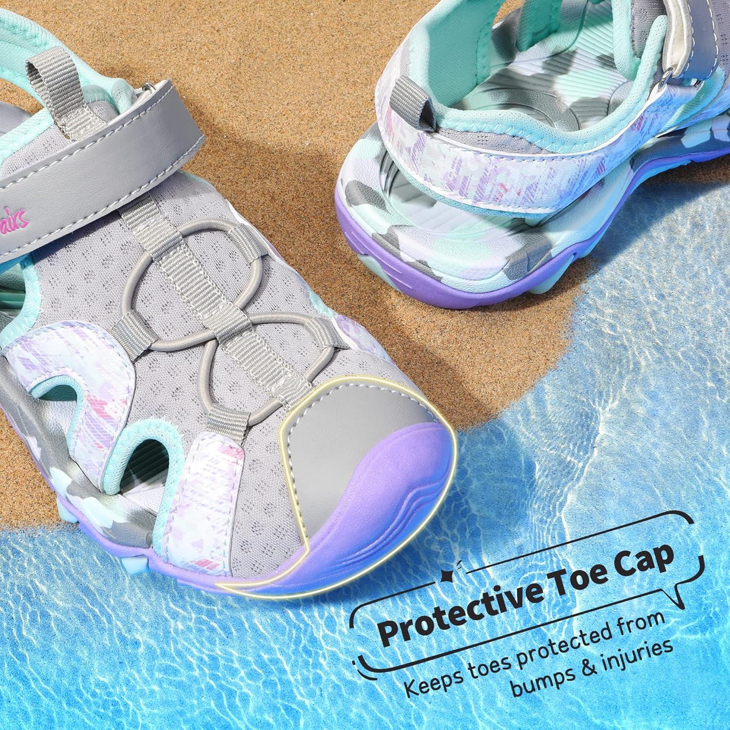 imageDREAM PAIRS Boys Girls Summer Outdoor Athletic Sport Sandals for ToddlerLittleBig KidLight GreyPurple