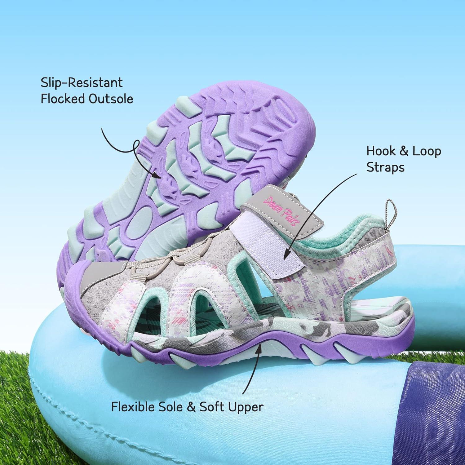 imageDREAM PAIRS Boys Girls Summer Outdoor Athletic Sport Sandals for ToddlerLittleBig KidLight GreyPurple