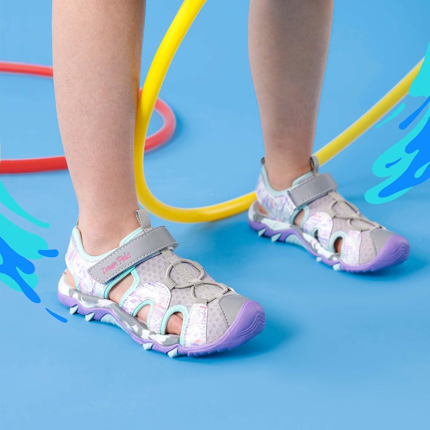 imageDREAM PAIRS Boys Girls Summer Outdoor Athletic Sport Sandals for ToddlerLittleBig KidLight GreyPurple