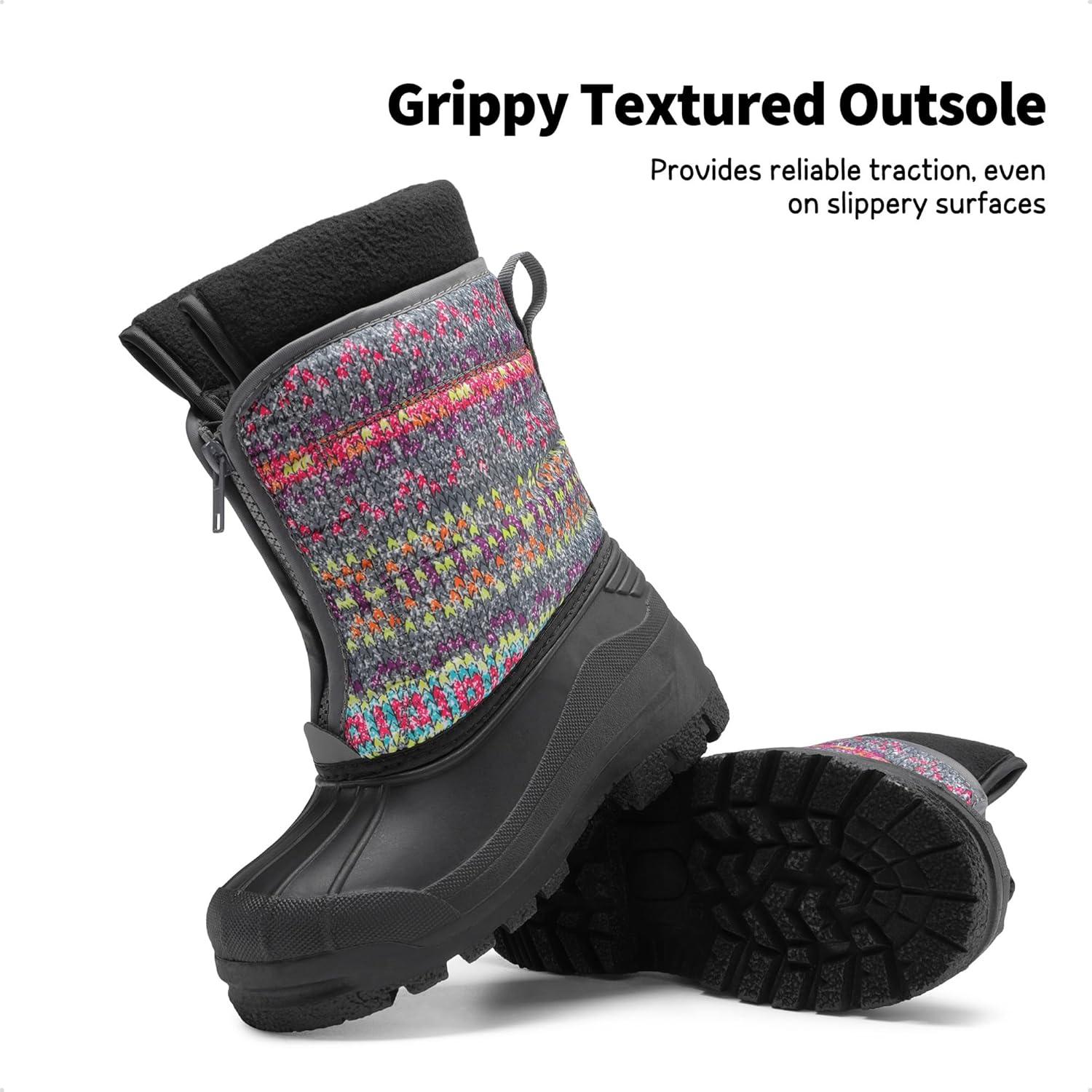 imageDREAM PAIRS Boys Girls Waterproof Winter Snow Boots for LittleBig KidsGreyMulti