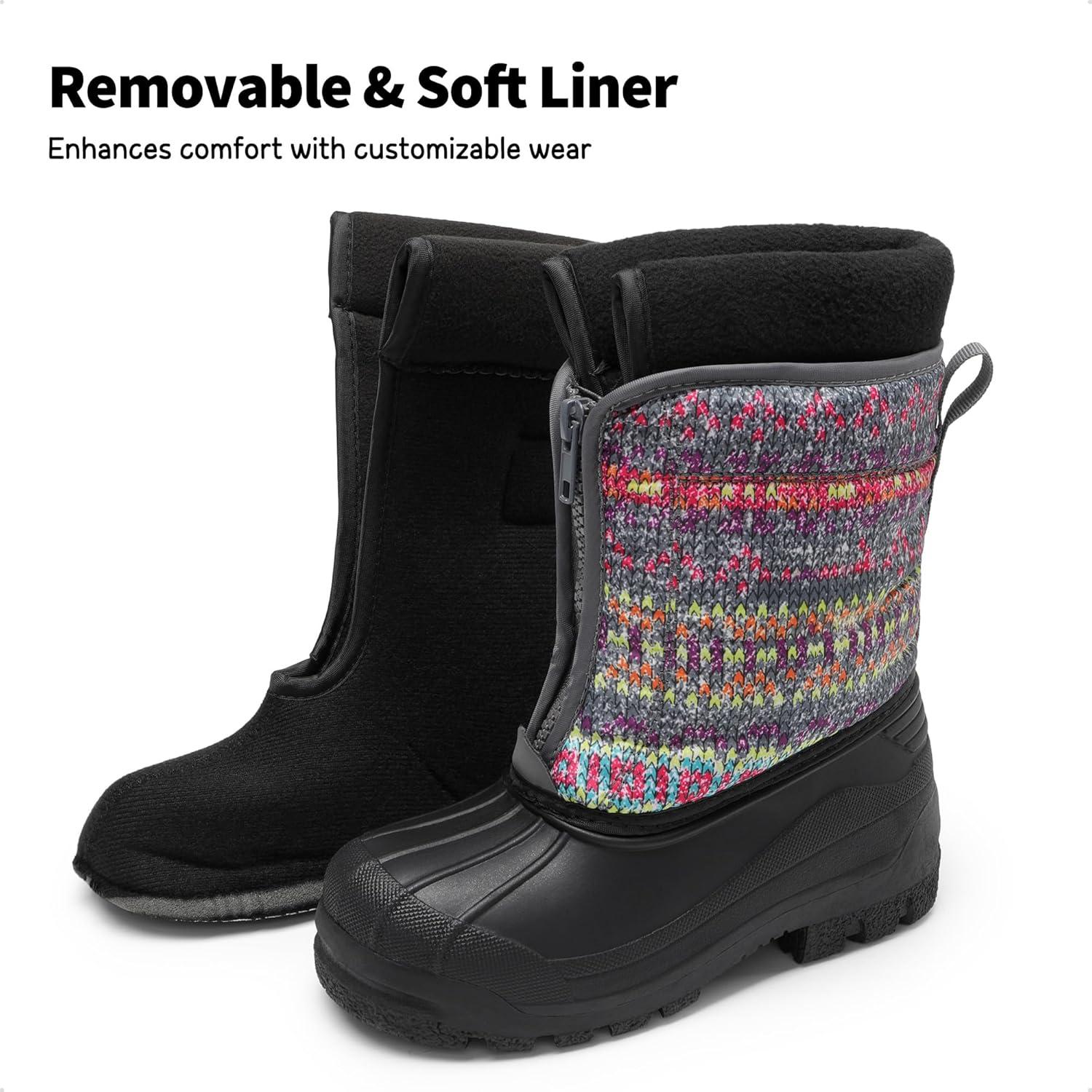 imageDREAM PAIRS Boys Girls Waterproof Winter Snow Boots for LittleBig KidsGreyMulti