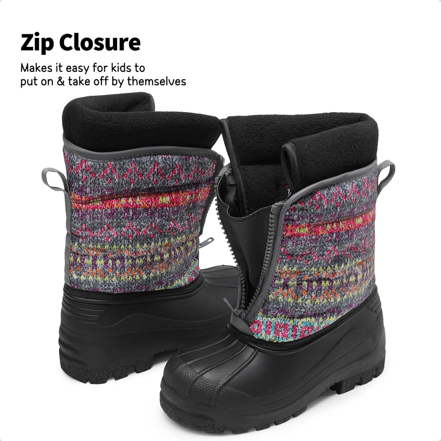 imageDREAM PAIRS Boys Girls Waterproof Winter Snow Boots for LittleBig KidsGreyMulti