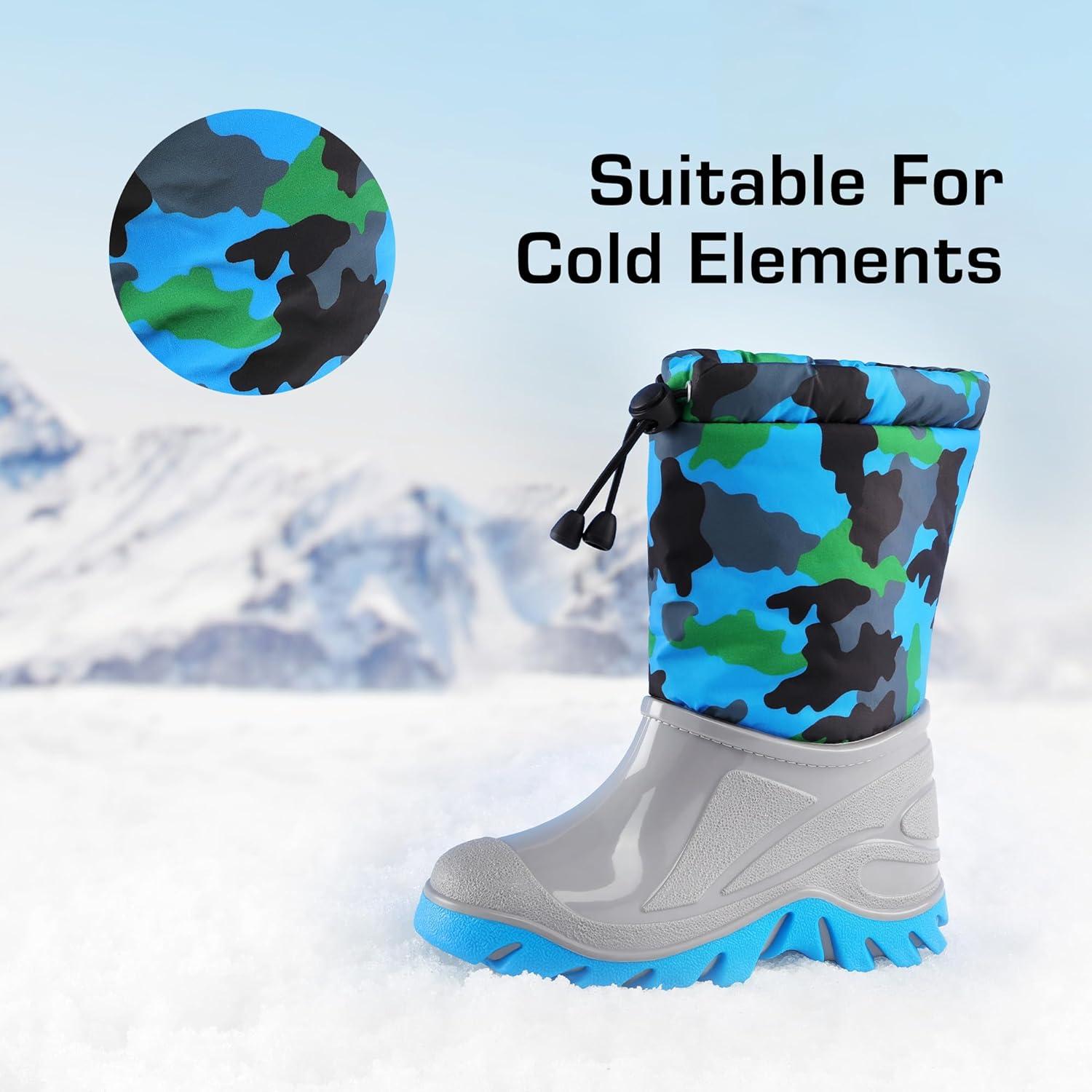 imageDREAM PAIRS Boys Snow Boots Waterproof Camouflage Slip Resistant Mid Calf Faux Fur Lining Outdoor Muck Winter Shoes for LittleBig KidsBlueGray
