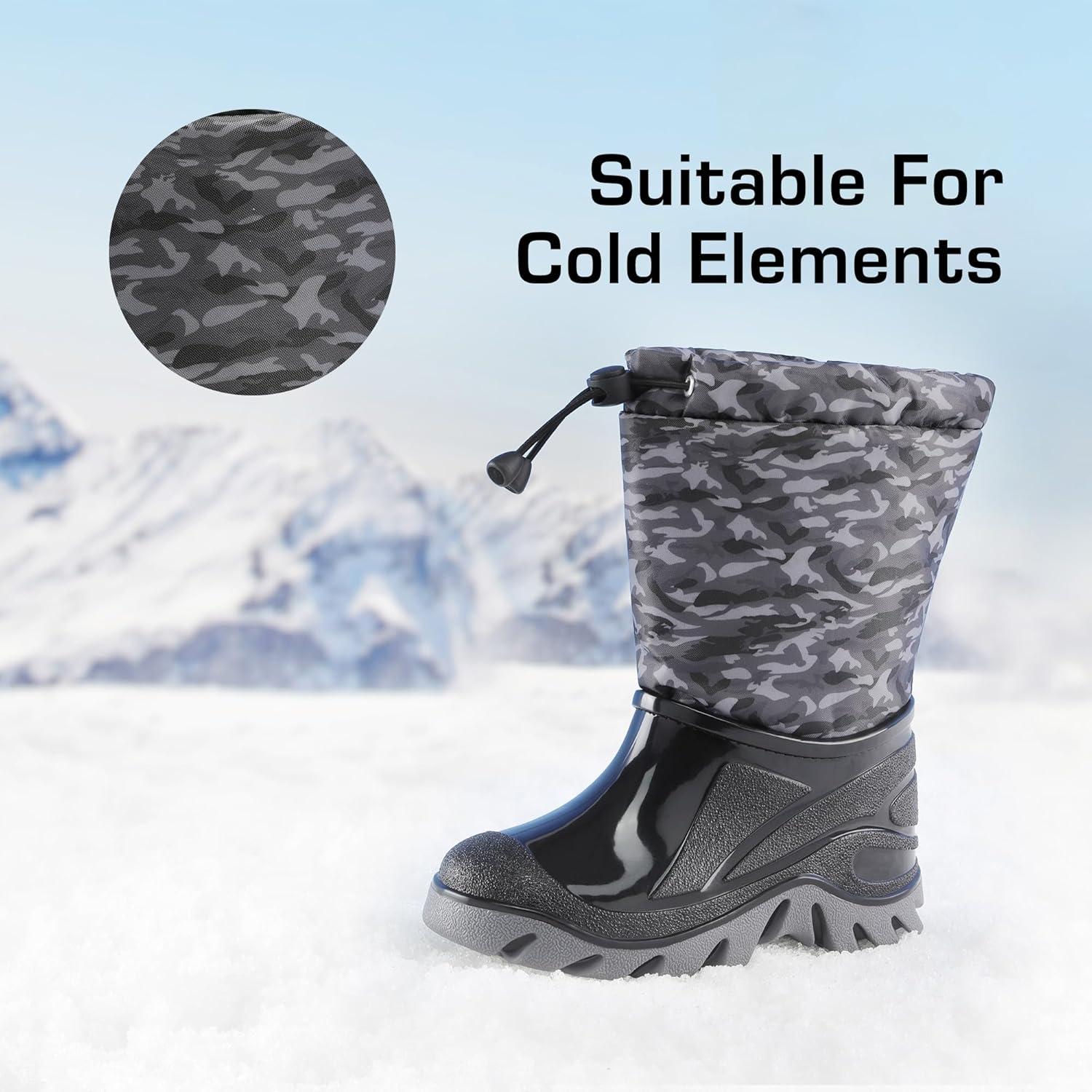 imageDREAM PAIRS Boys Snow Boots Waterproof Camouflage Slip Resistant Mid Calf Faux Fur Lining Outdoor Muck Winter Shoes for LittleBig KidsGrayBlack