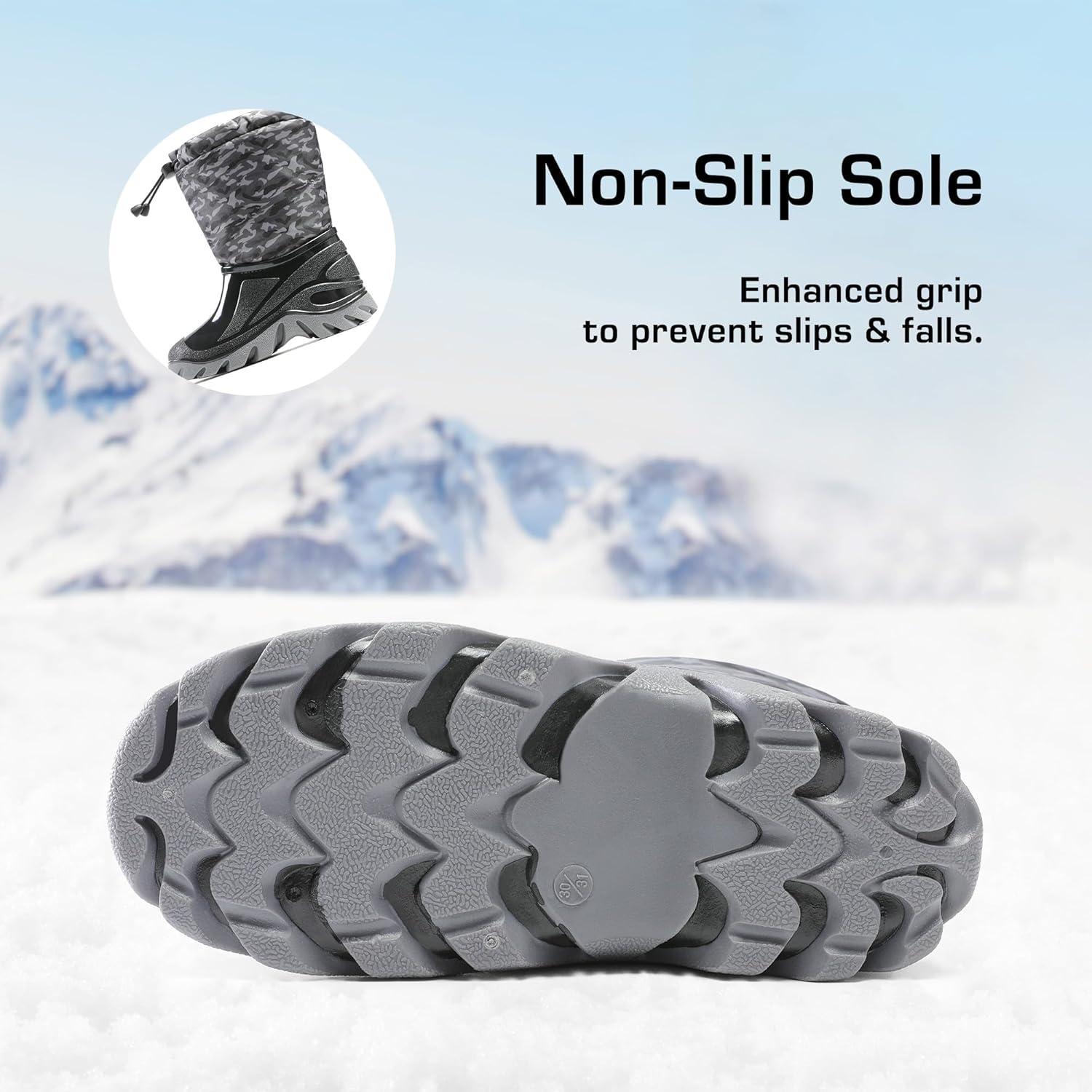 imageDREAM PAIRS Boys Snow Boots Waterproof Camouflage Slip Resistant Mid Calf Faux Fur Lining Outdoor Muck Winter Shoes for LittleBig KidsGrayBlack