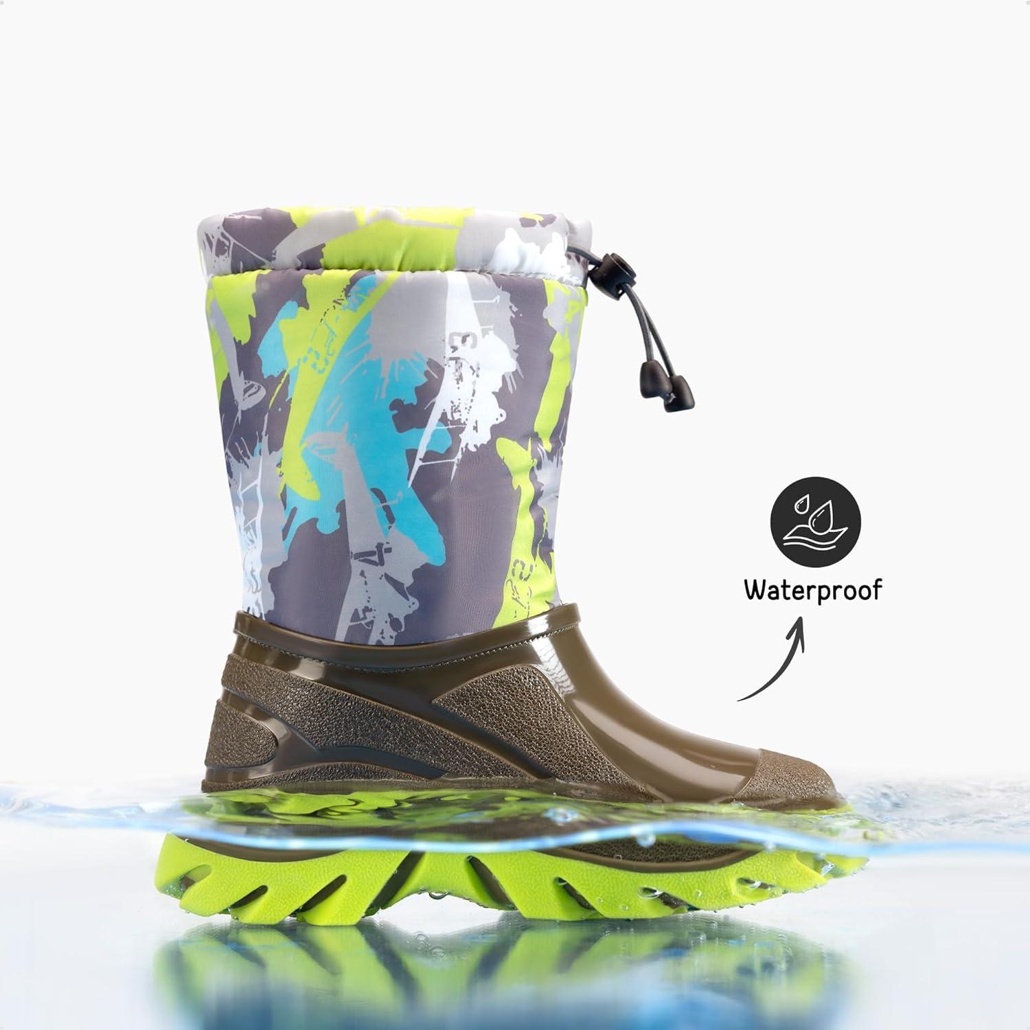 imageDREAM PAIRS Boys Snow Boots Waterproof Camouflage Slip Resistant Mid Calf Faux Fur Lining Outdoor Muck Winter Shoes for LittleBig KidsGrayOliver Green