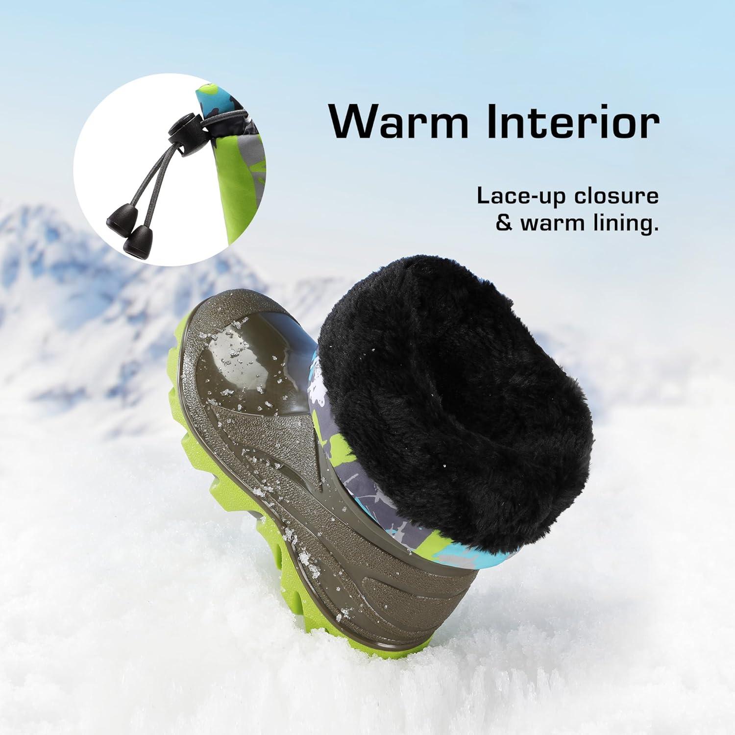 imageDREAM PAIRS Boys Snow Boots Waterproof Camouflage Slip Resistant Mid Calf Faux Fur Lining Outdoor Muck Winter Shoes for LittleBig KidsGrayOliver Green