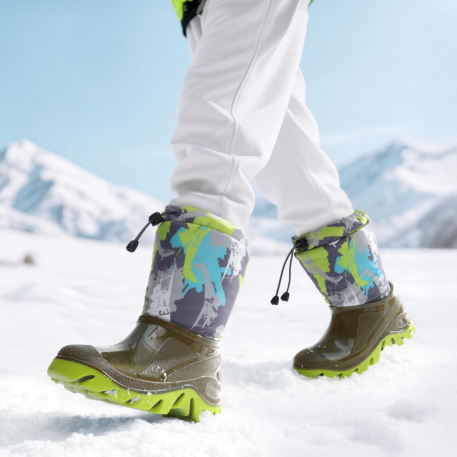 imageDREAM PAIRS Boys Snow Boots Waterproof Camouflage Slip Resistant Mid Calf Faux Fur Lining Outdoor Muck Winter Shoes for LittleBig KidsGrayOliver Green