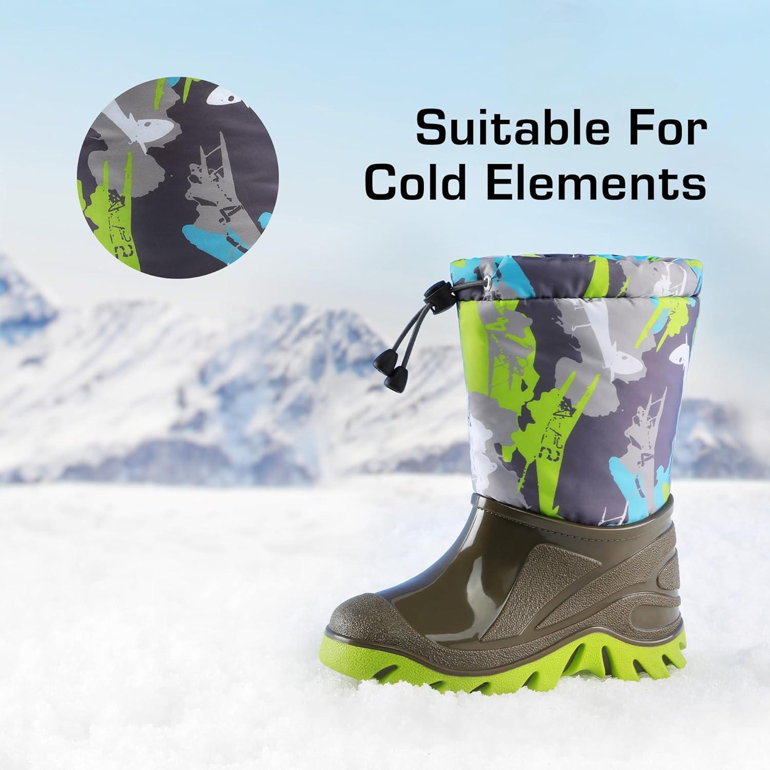imageDREAM PAIRS Boys Snow Boots Waterproof Camouflage Slip Resistant Mid Calf Faux Fur Lining Outdoor Muck Winter Shoes for LittleBig KidsGrayOliver Green