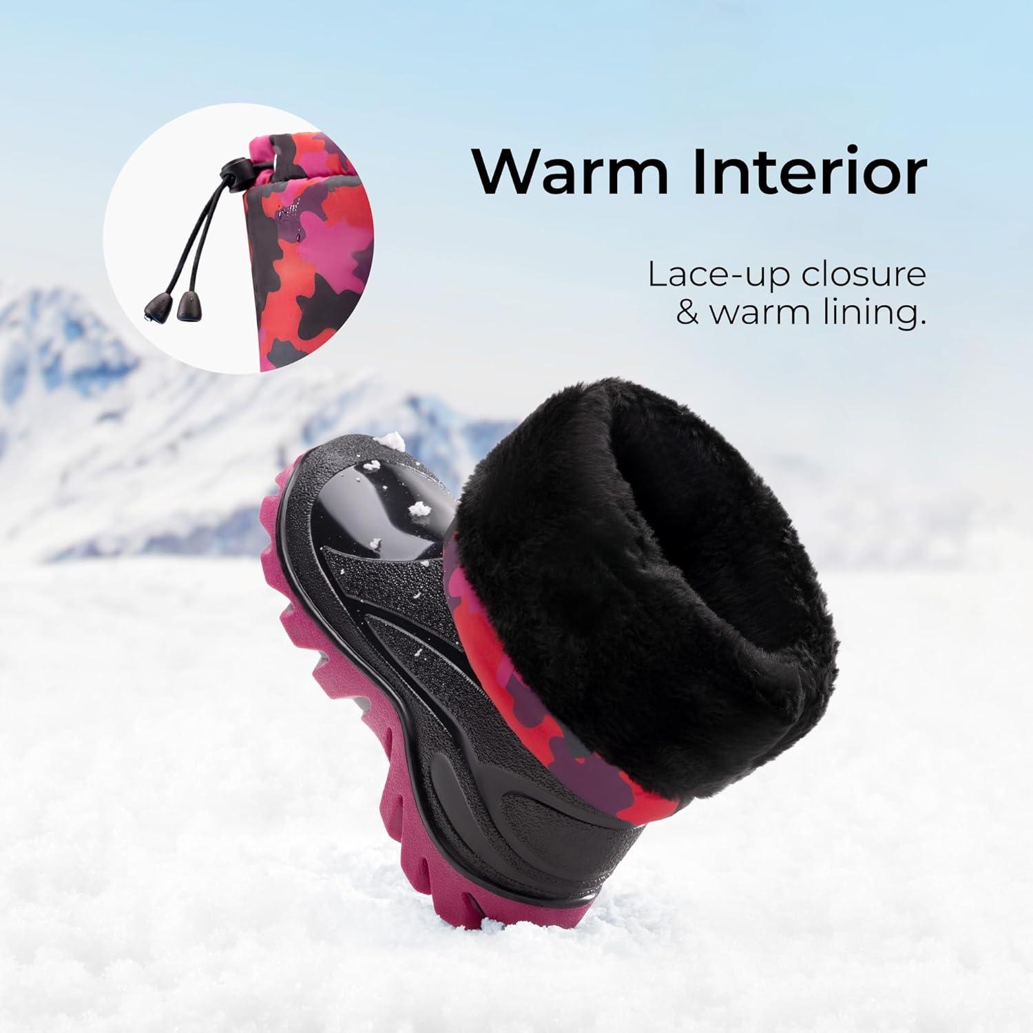 imageDREAM PAIRS Boys Snow Boots Waterproof Camouflage Slip Resistant Mid Calf Faux Fur Lining Outdoor Muck Winter Shoes for LittleBig KidsRedBlack