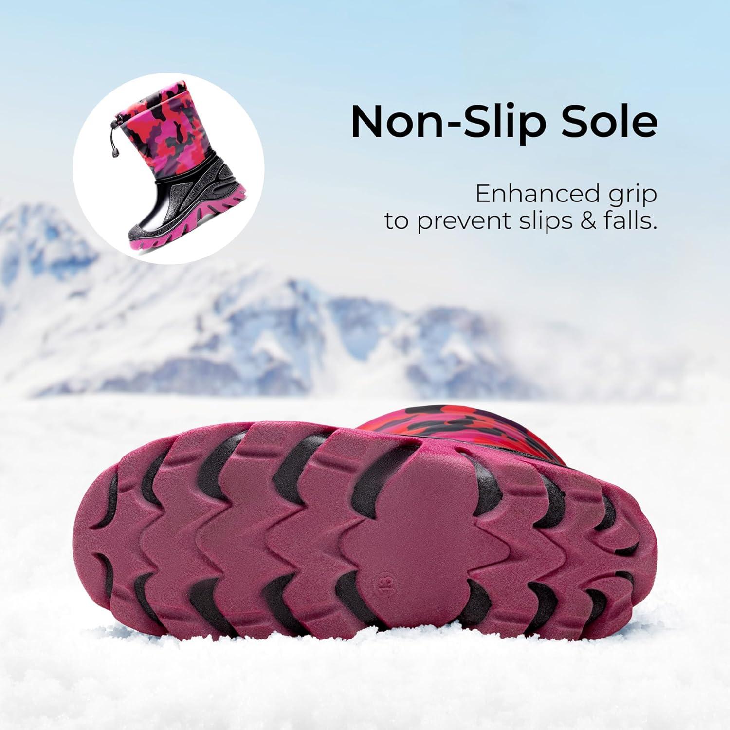 imageDREAM PAIRS Boys Snow Boots Waterproof Camouflage Slip Resistant Mid Calf Faux Fur Lining Outdoor Muck Winter Shoes for LittleBig KidsRedBlack