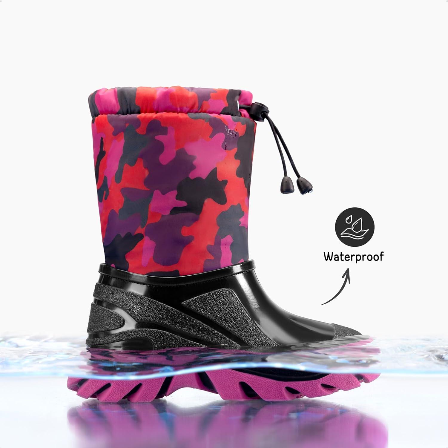 imageDREAM PAIRS Boys Snow Boots Waterproof Camouflage Slip Resistant Mid Calf Faux Fur Lining Outdoor Muck Winter Shoes for LittleBig KidsRedBlack