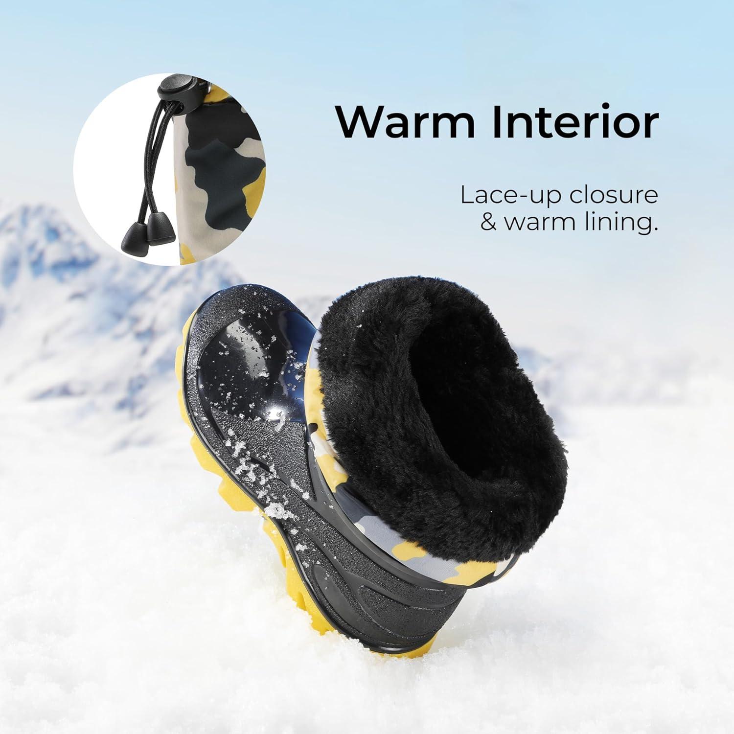 imageDREAM PAIRS Boys Snow Boots Waterproof Camouflage Slip Resistant Mid Calf Faux Fur Lining Outdoor Muck Winter Shoes for LittleBig KidsYellowBlack