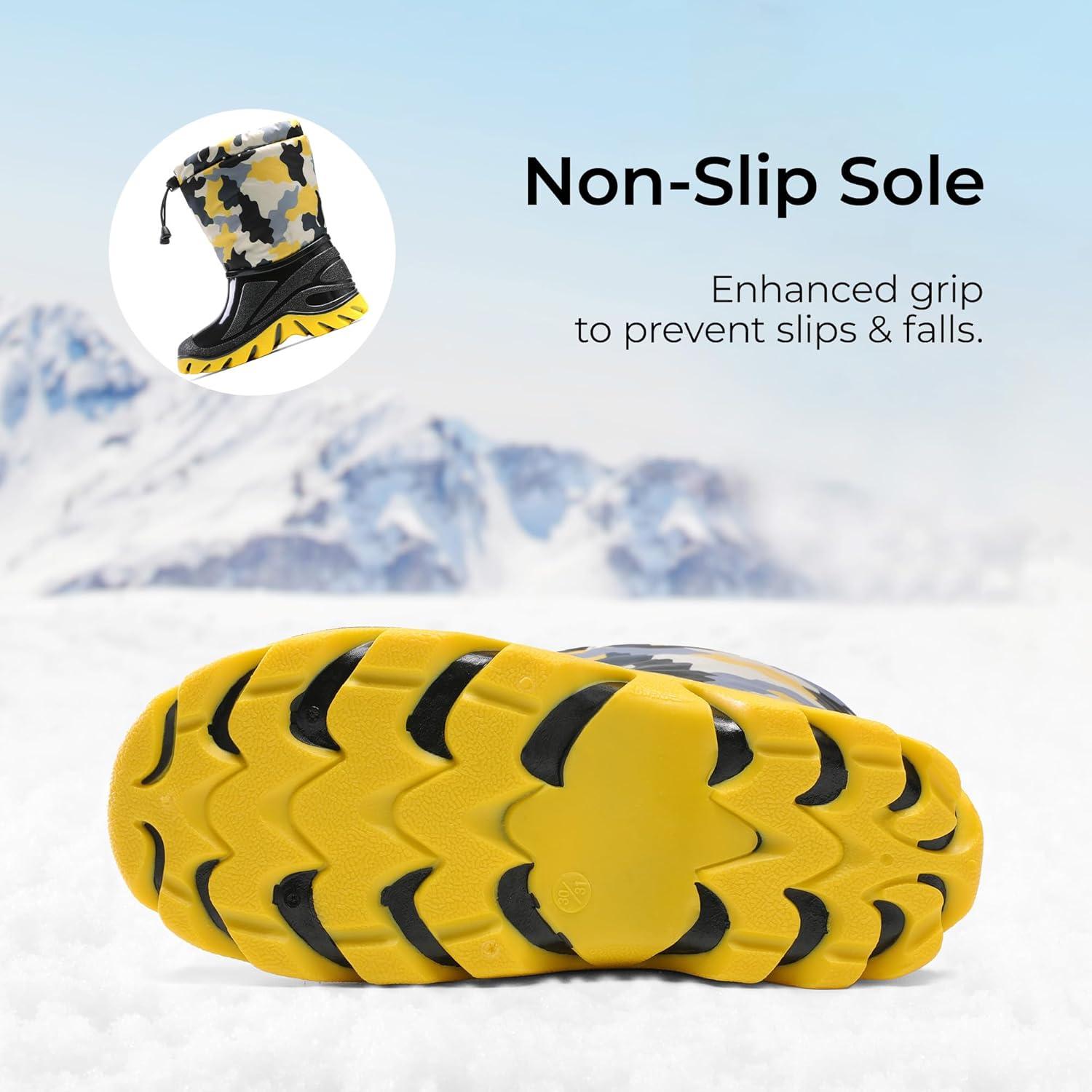 imageDREAM PAIRS Boys Snow Boots Waterproof Camouflage Slip Resistant Mid Calf Faux Fur Lining Outdoor Muck Winter Shoes for LittleBig KidsYellowBlack