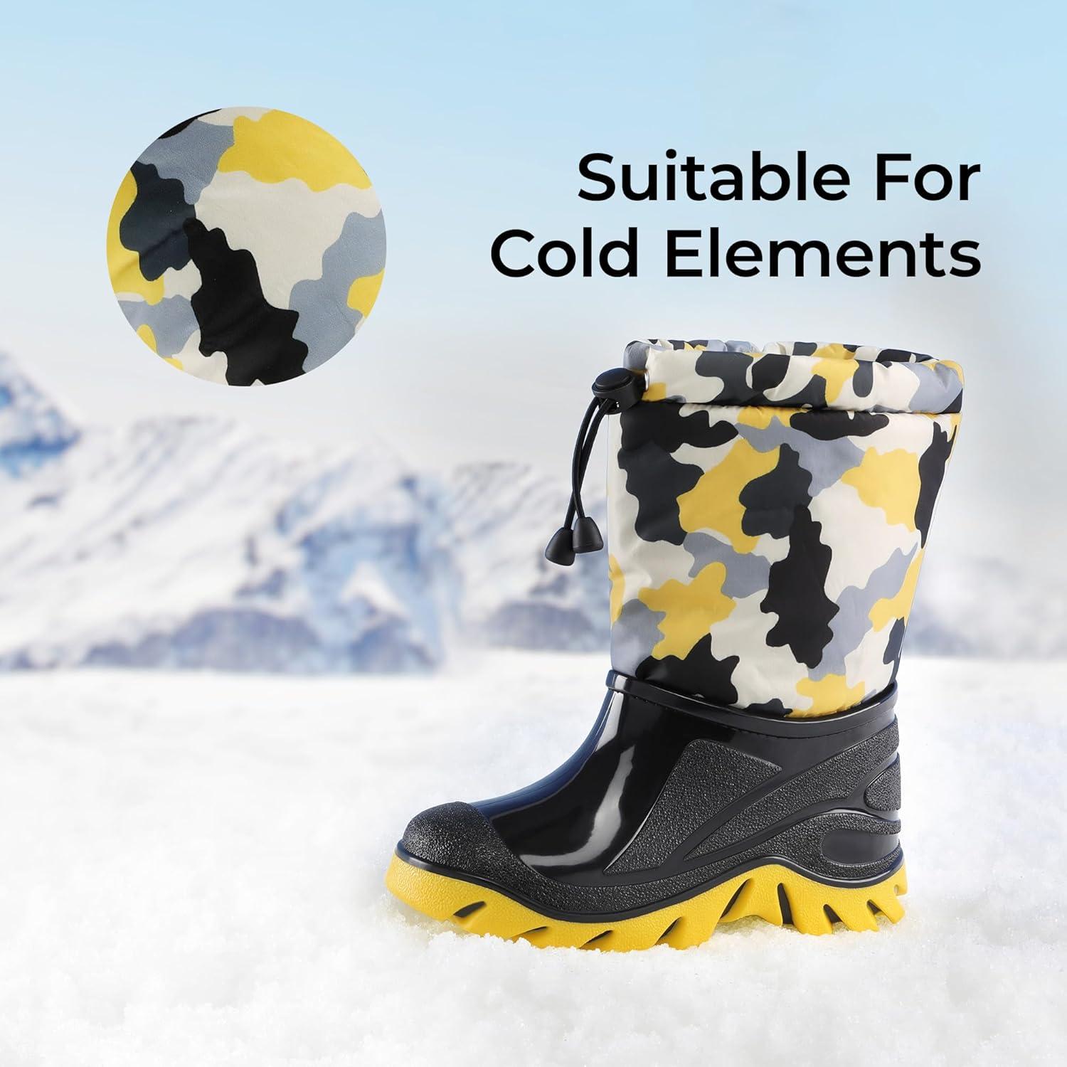 imageDREAM PAIRS Boys Snow Boots Waterproof Camouflage Slip Resistant Mid Calf Faux Fur Lining Outdoor Muck Winter Shoes for LittleBig KidsYellowBlack