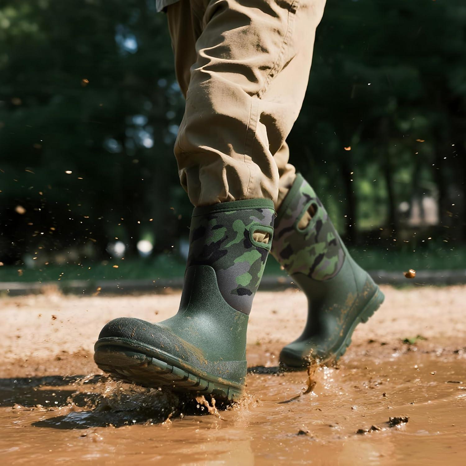 imageDREAM PAIRS Boys Waterproof Boots Outdoor Faux Fur Lining Shoes with Handles for Rain Snow Winter Muck Mud and Cold Weather for LittleBig KidsGreen