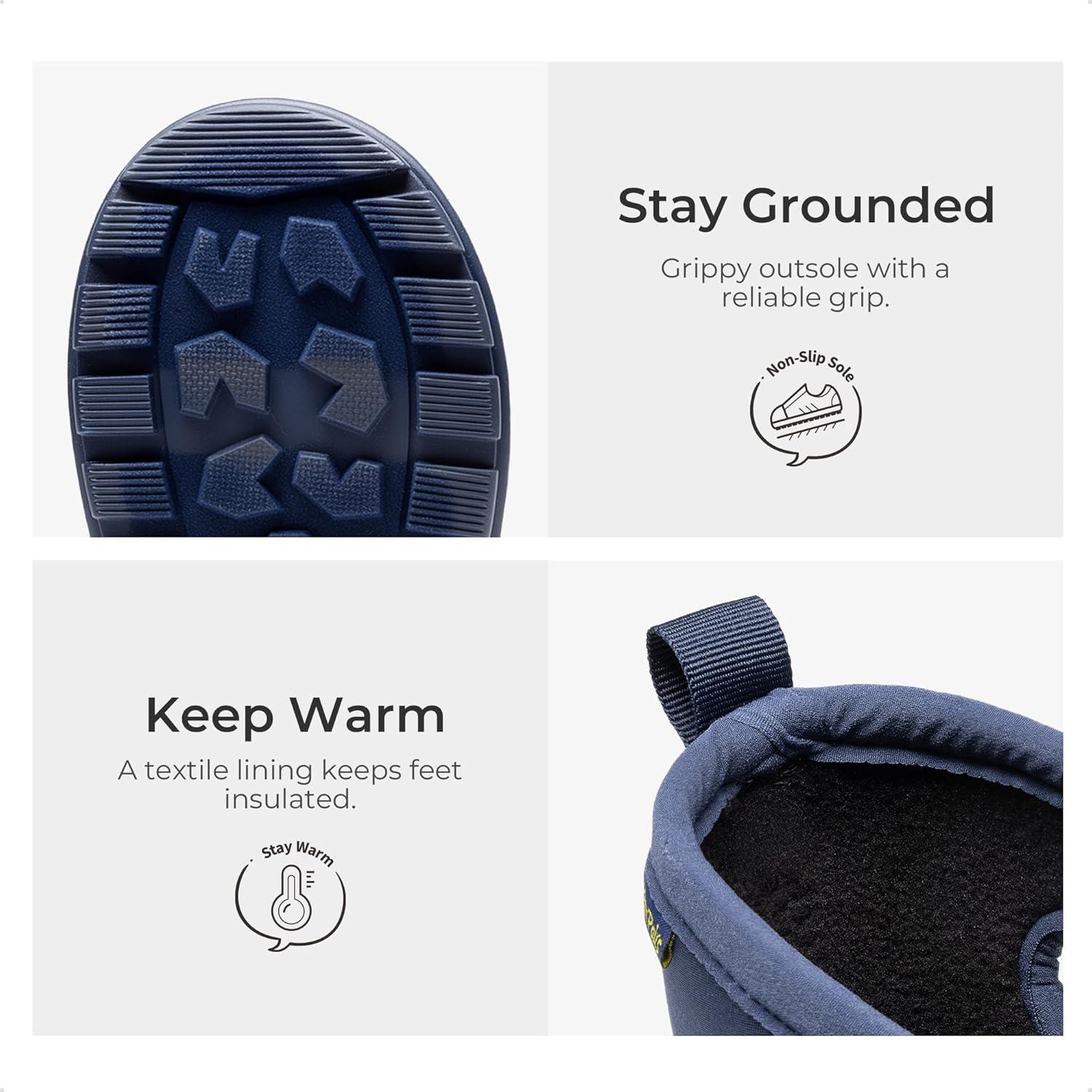 imageDREAM PAIRS Boys Waterproof Boots Outdoor Faux Fur Lining Shoes with Handles for Rain Snow Winter Muck Mud and Cold Weather for LittleBig KidsNavy