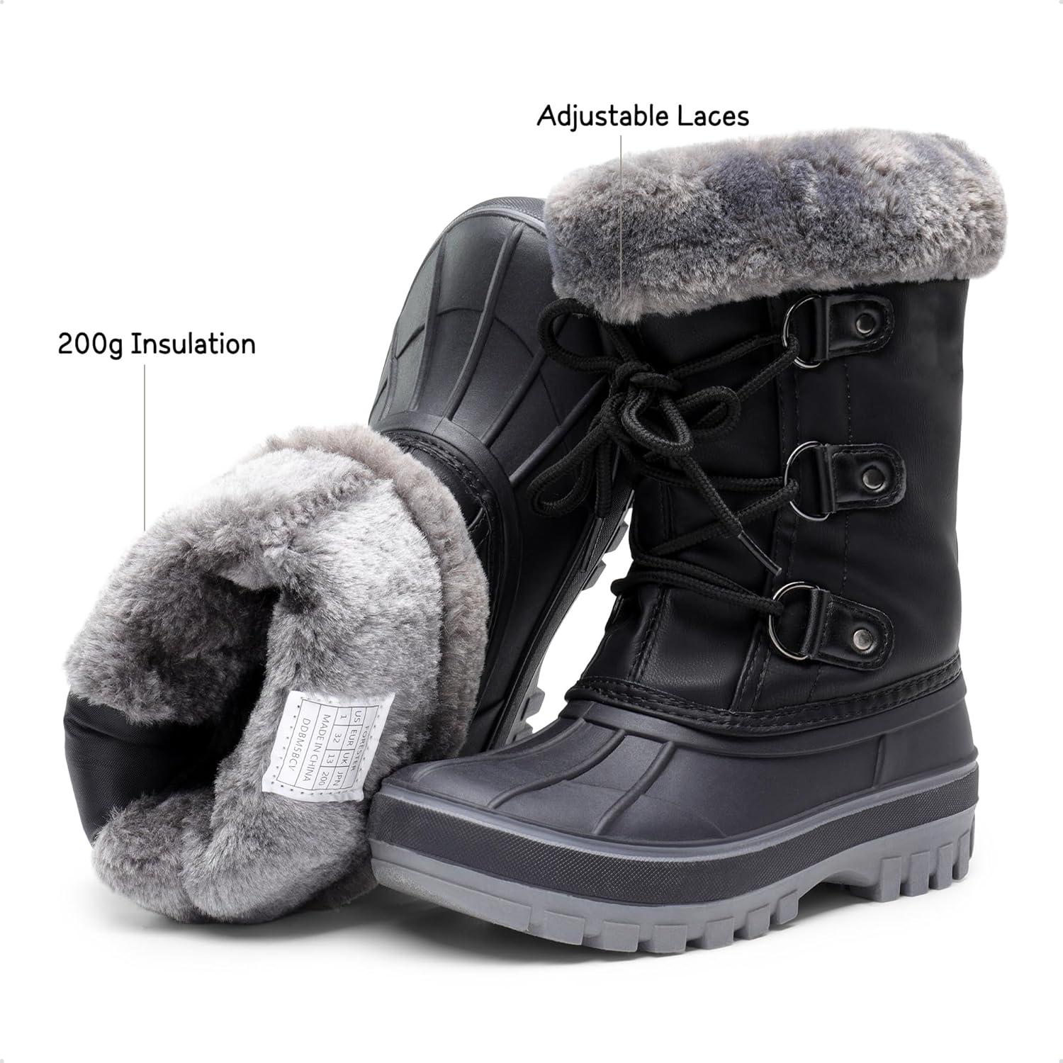 imageDREAM PAIRS Boys ampamp Girls Faux FurLined Winter Snow Boots for LittleBig KidsBlack