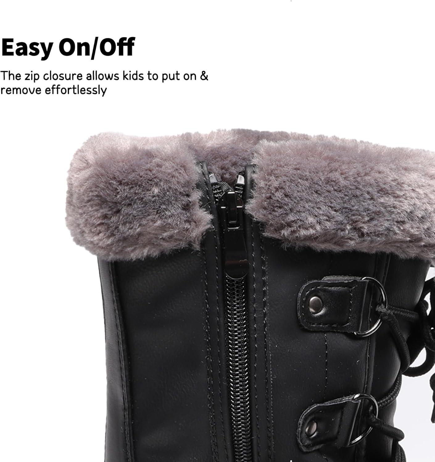 imageDREAM PAIRS Boys ampamp Girls Faux FurLined Winter Snow Boots for LittleBig KidsBlack