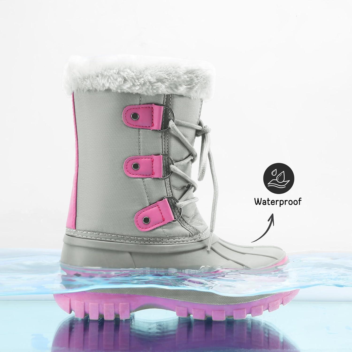 imageDREAM PAIRS Boys ampamp Girls Faux FurLined Winter Snow Boots for LittleBig KidsGreyFuchsia