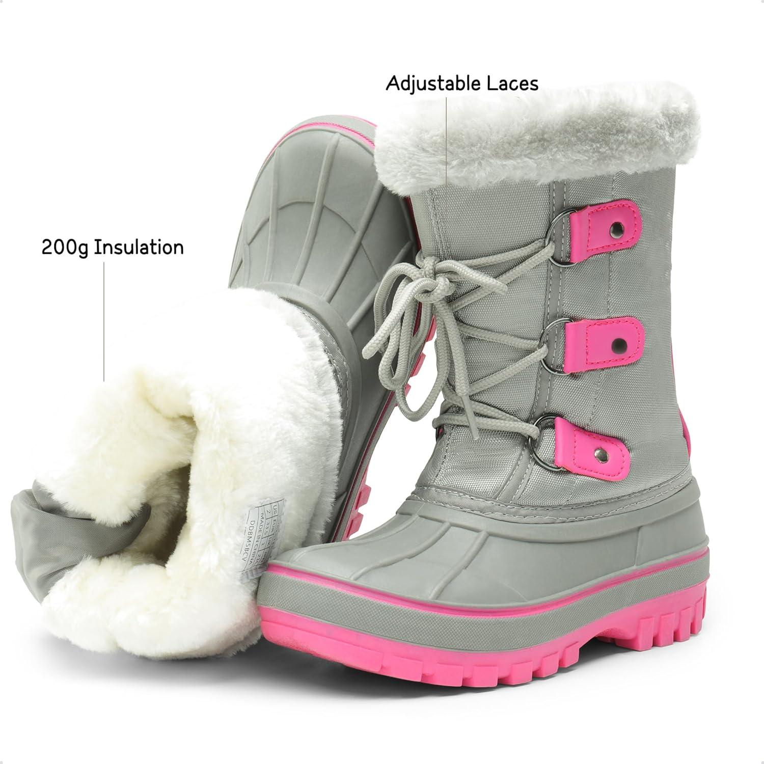imageDREAM PAIRS Boys ampamp Girls Faux FurLined Winter Snow Boots for LittleBig KidsGreyFuchsia