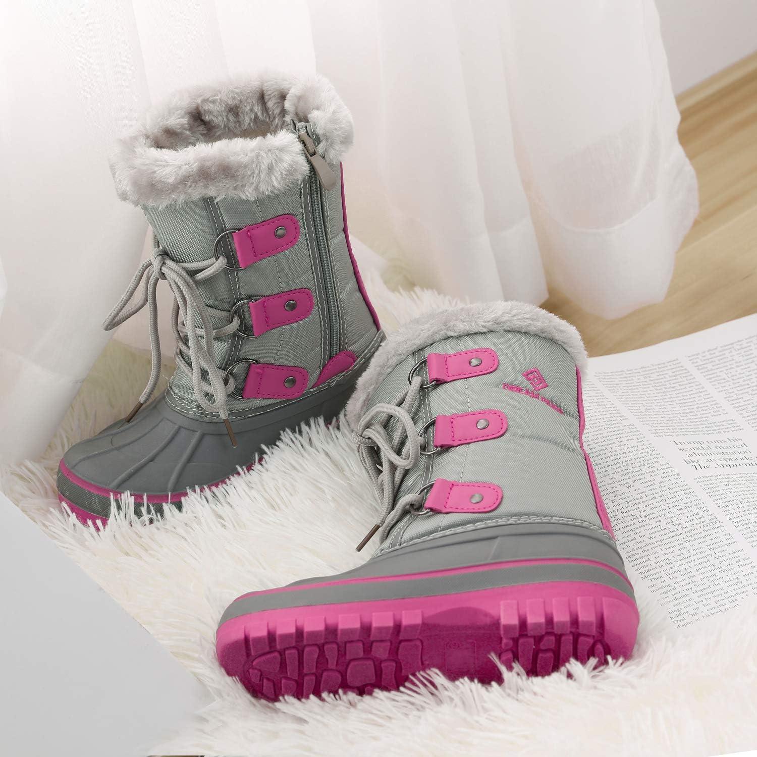 imageDREAM PAIRS Boys ampamp Girls Faux FurLined Winter Snow Boots for LittleBig KidsGreyFuchsia