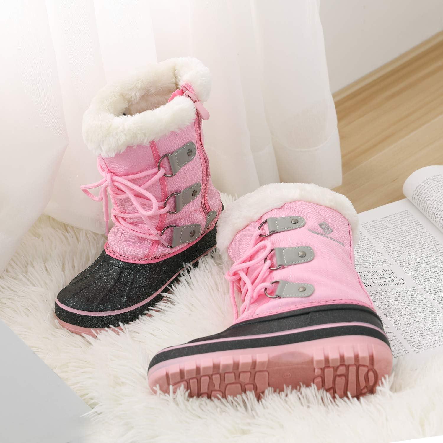 imageDREAM PAIRS Boys ampamp Girls Faux FurLined Winter Snow Boots for LittleBig KidsGreyPink