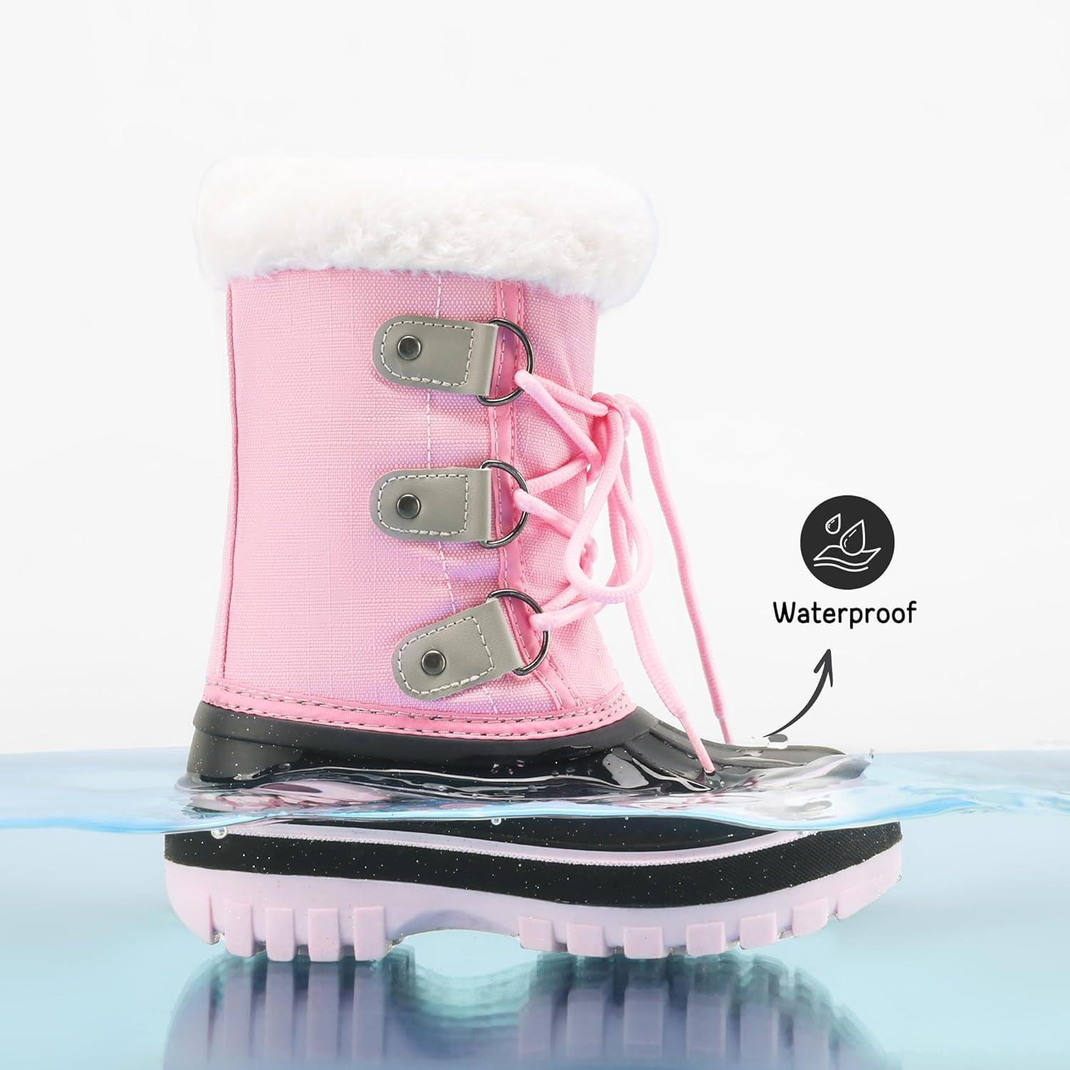 imageDREAM PAIRS Boys ampamp Girls Faux FurLined Winter Snow Boots for LittleBig KidsGreyPink